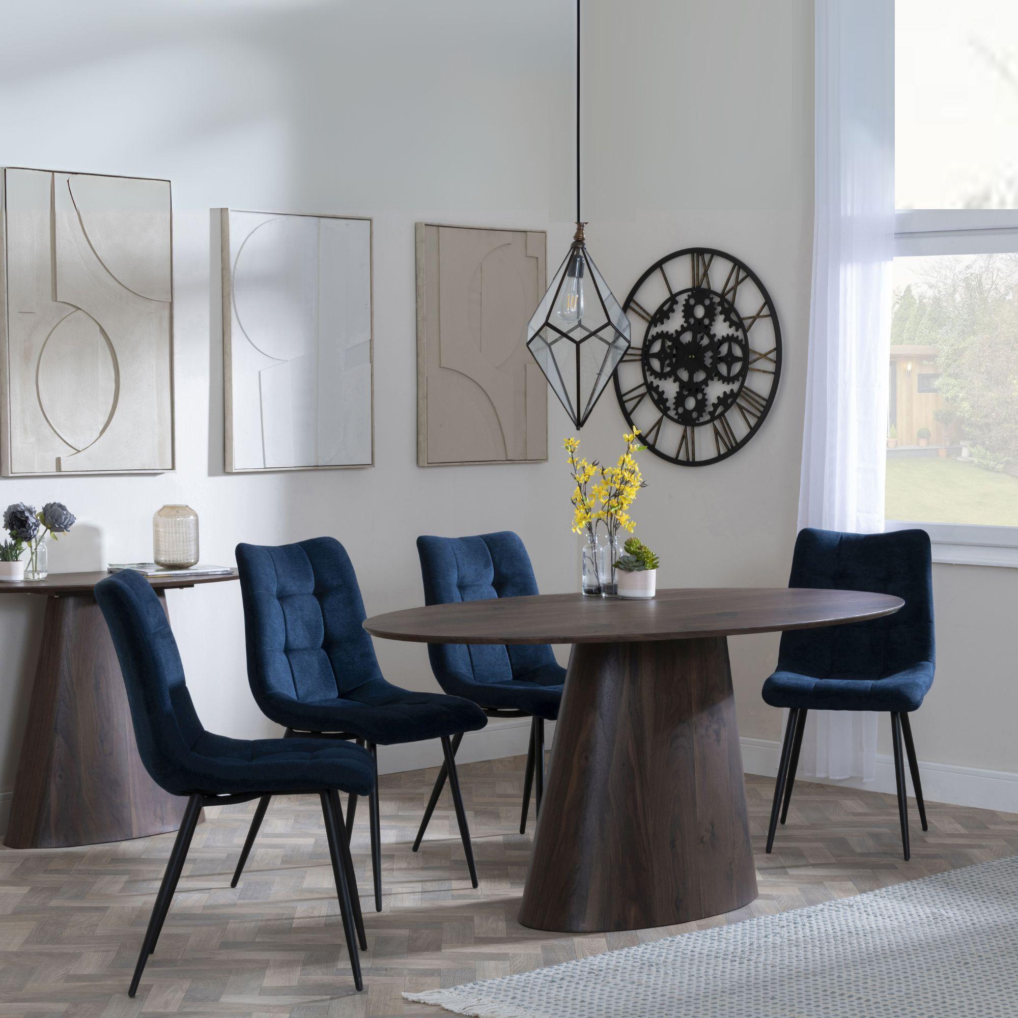 Palma Dining Set - 6 Seater - 180cm - Oval - Walnut - Corona Dining Chairs - Blue Fabric