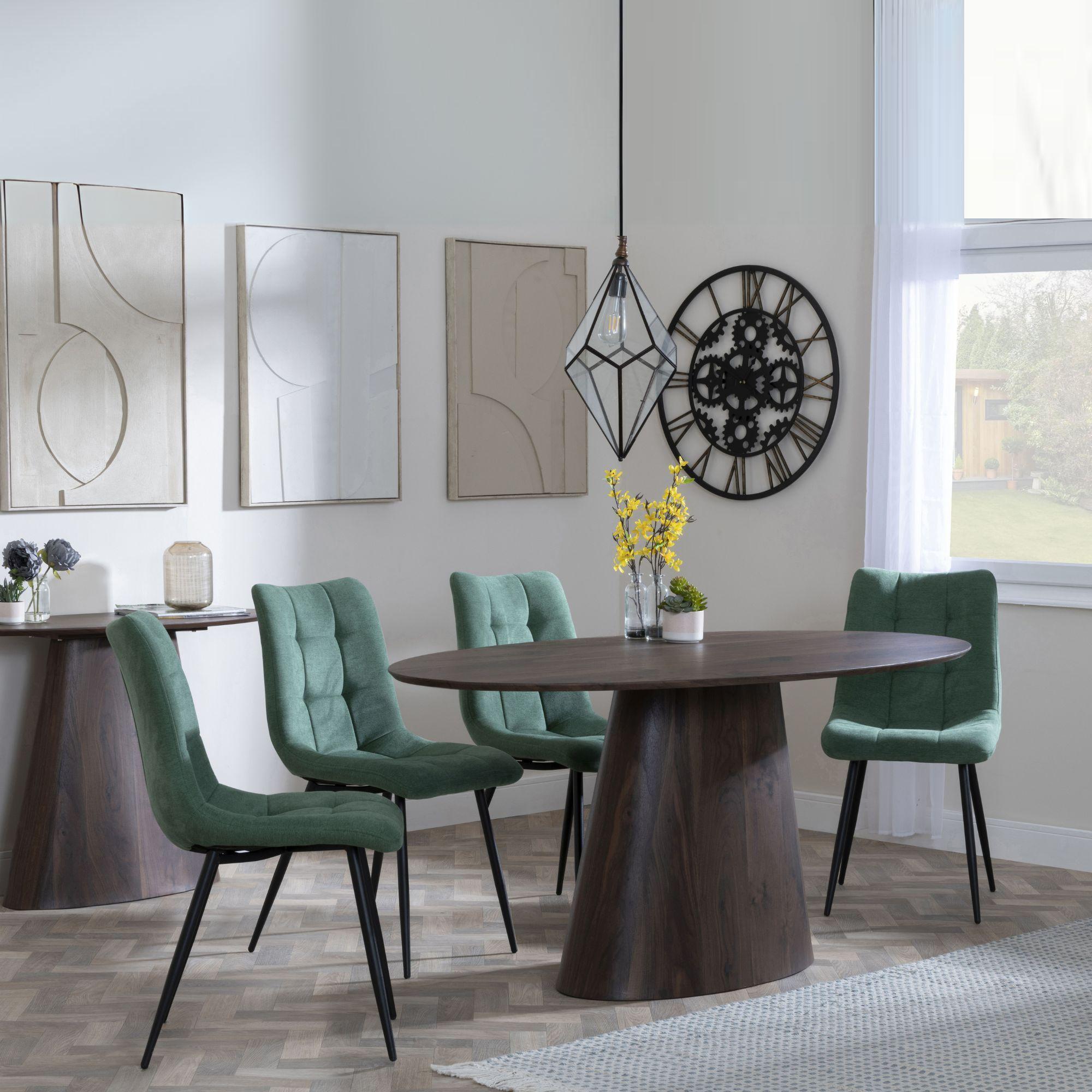 Palma Dining Set - 6 Seater - 180cm - Oval - Walnut - Corona Dining Chairs - Green Fabric