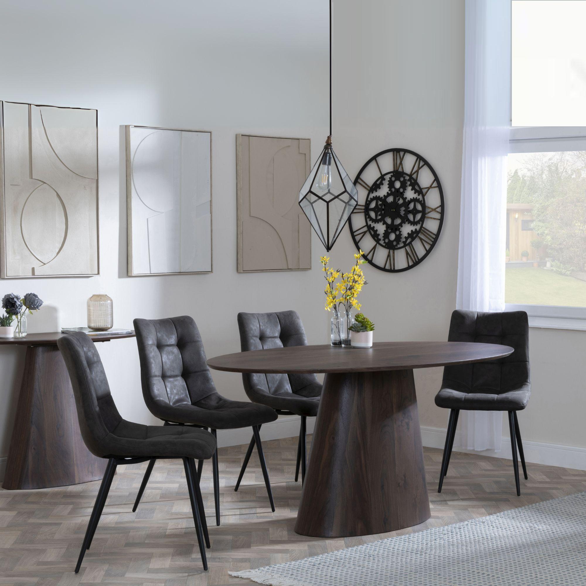 Palma Dining Set - 6 Seater - 180cm - Oval - Walnut - Corona Dining Chairs - Grey Fabric
