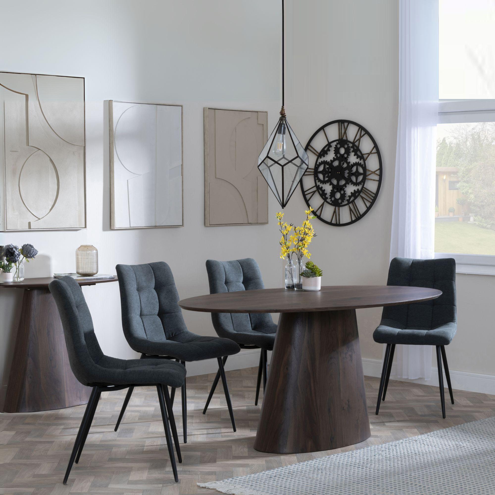 Palma Dining Set - 6 Seater - 180cm - Oval - Walnut - Corona Dining Chairs - Light Grey Fabric