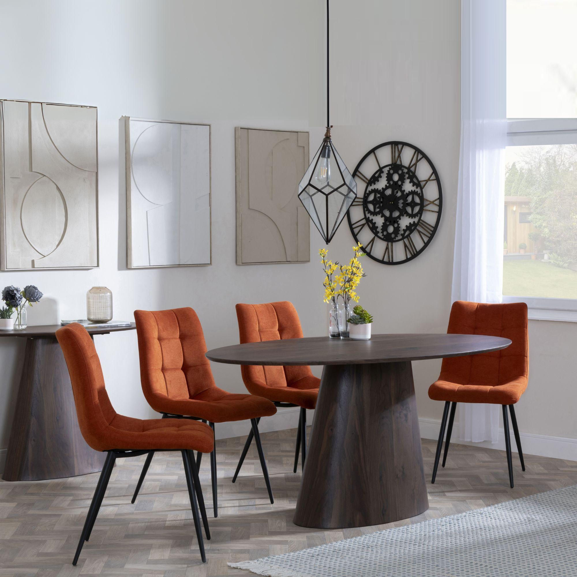 Palma Dining Set - 6 Seater - 180cm - Oval - Walnut - Corona Dining Chairs - Orange Fabric