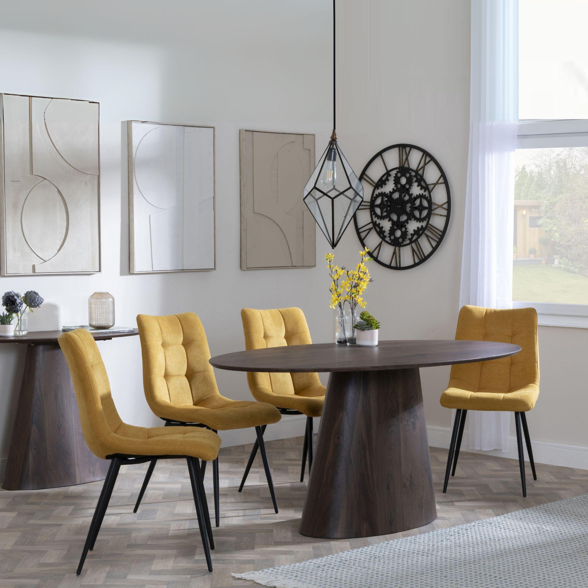 Palma Dining Set - 6 Seater - 180cm - Oval - Walnut - Corona Dining Chairs - Yellow Fabric