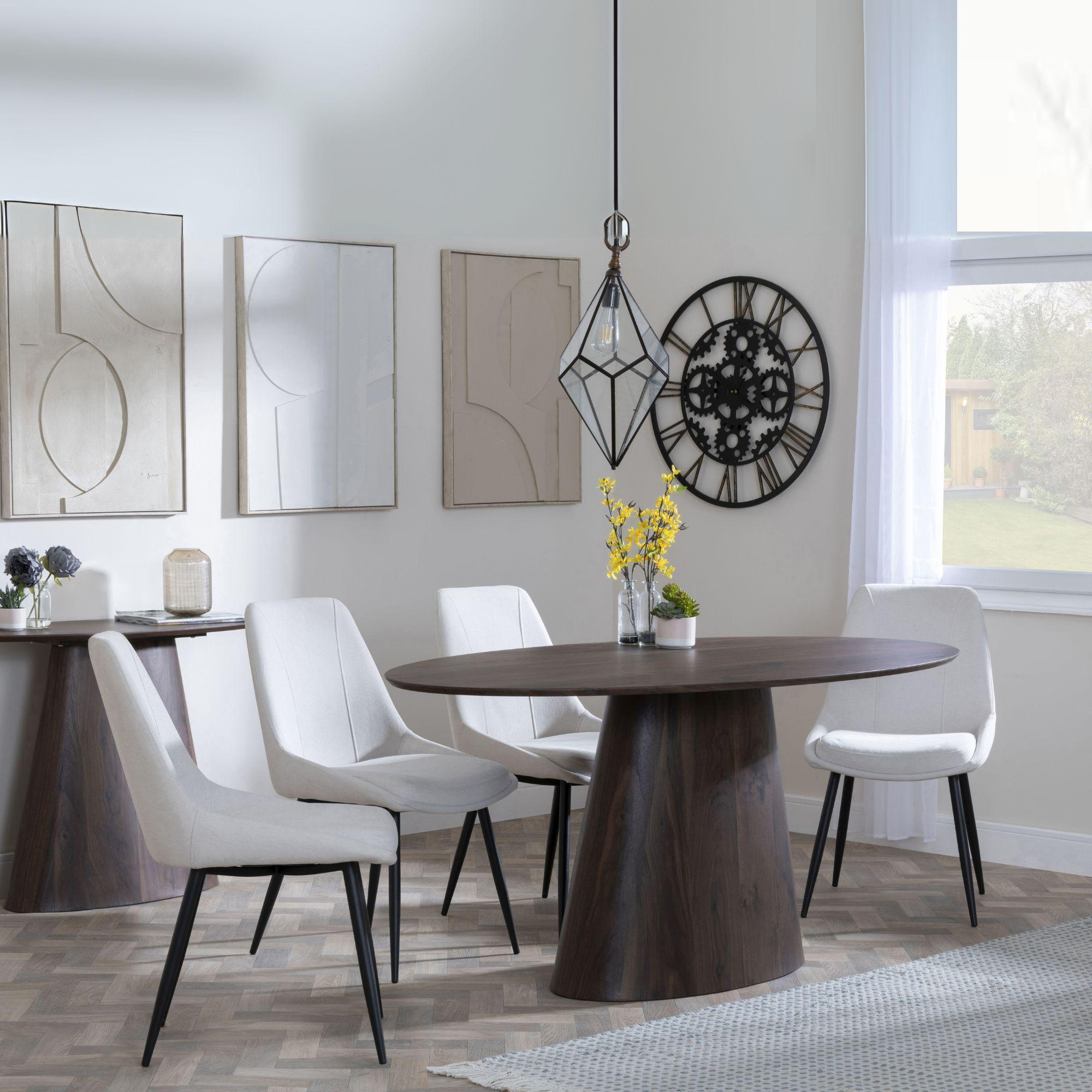 Palma Dining Set - 6 Seater - 180cm - Oval - Walnut - Darwin Dining Chairs - Cream Fabric