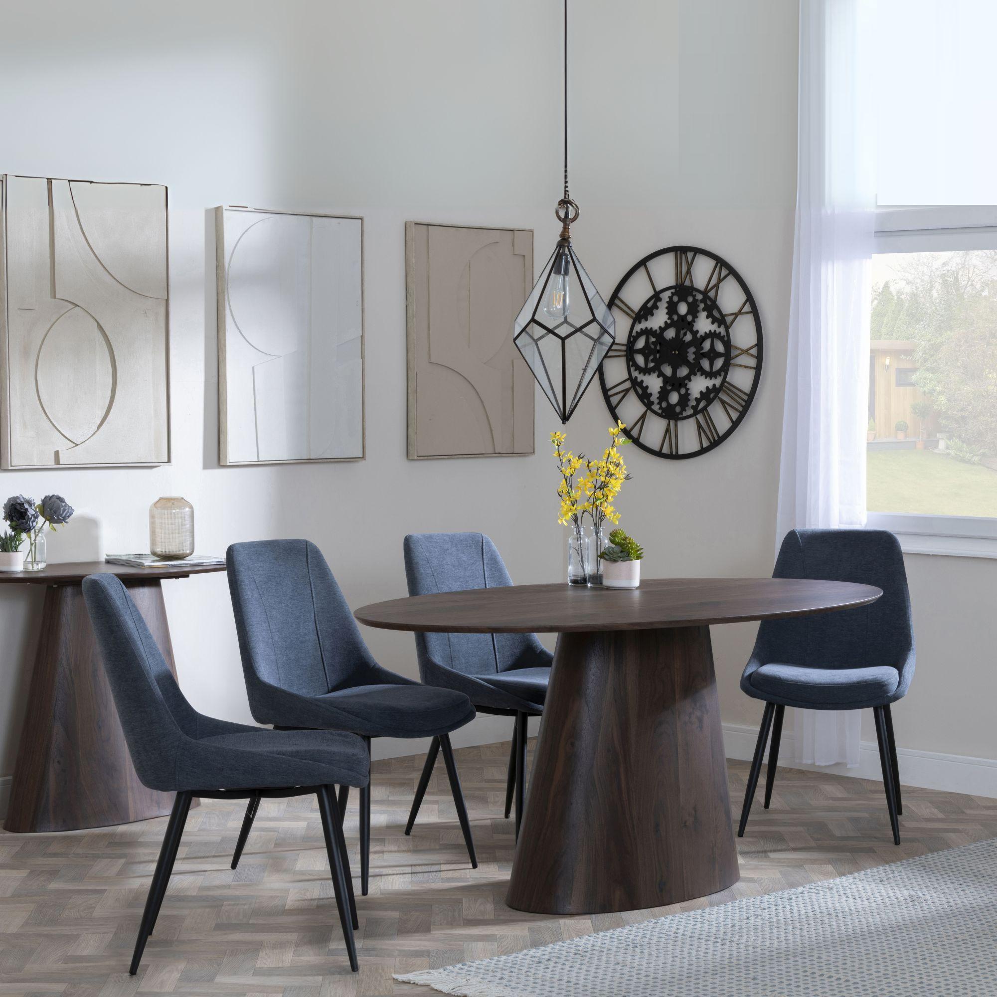 Palma Dining Set - 6 Seater - 180cm - Oval - Walnut - Darwin Dining Chairs - Dark Grey Fabric
