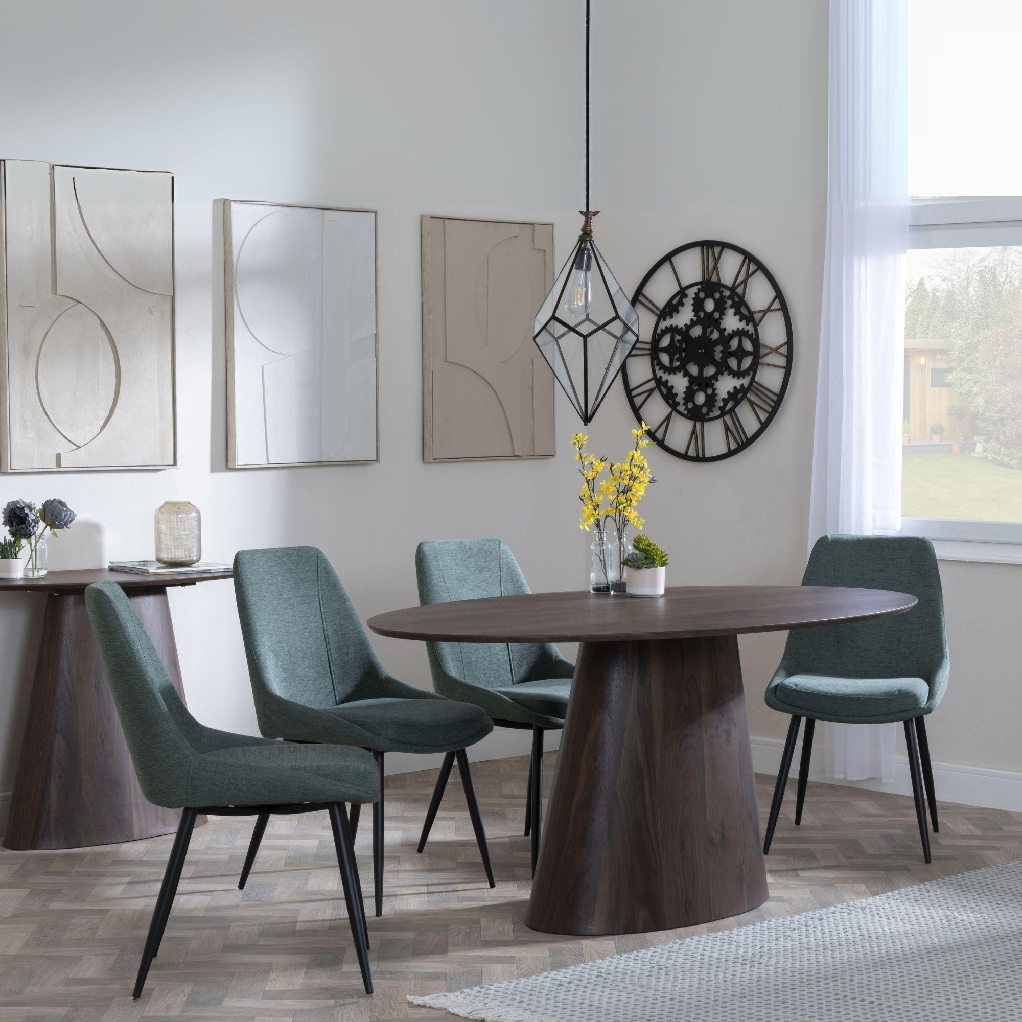 Palma Dining Set - 6 Seater - 180cm - Oval - Walnut - Darwin Dining Chairs - Green Fabric