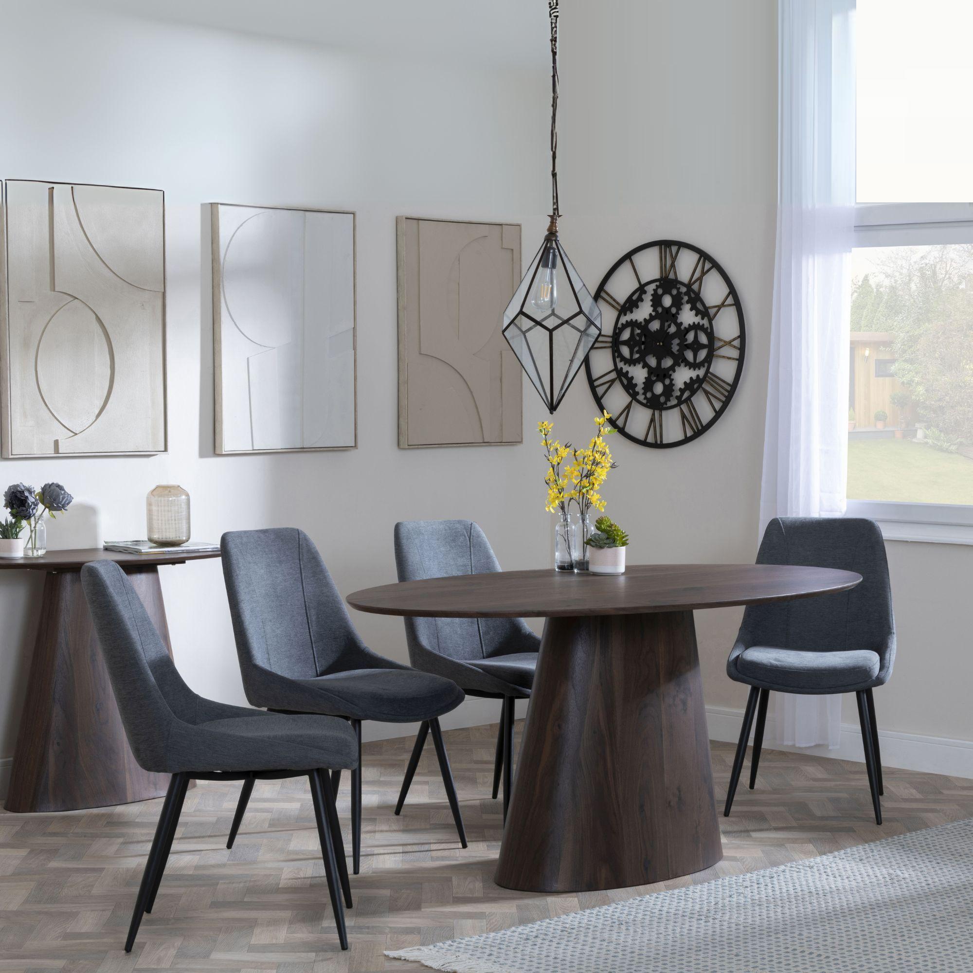 Palma Dining Set - 6 Seater - 180cm - Oval - Walnut - Darwin Dining Chairs - Grey Fabric
