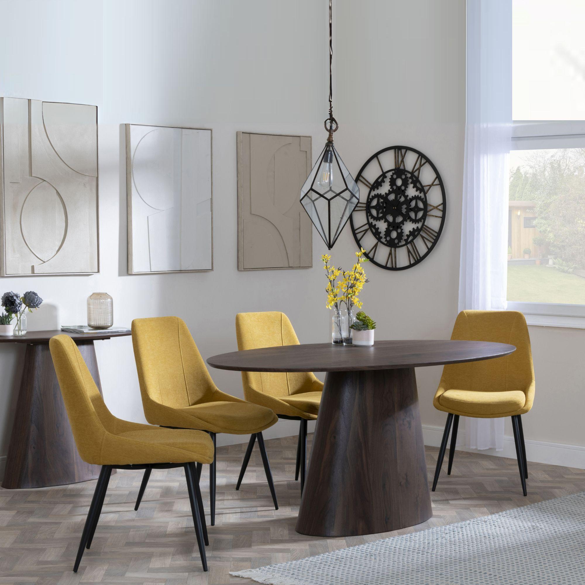 Palma Dining Set - 6 Seater - 180cm - Oval - Walnut - Darwin Dining Chairs - Yellow Fabric