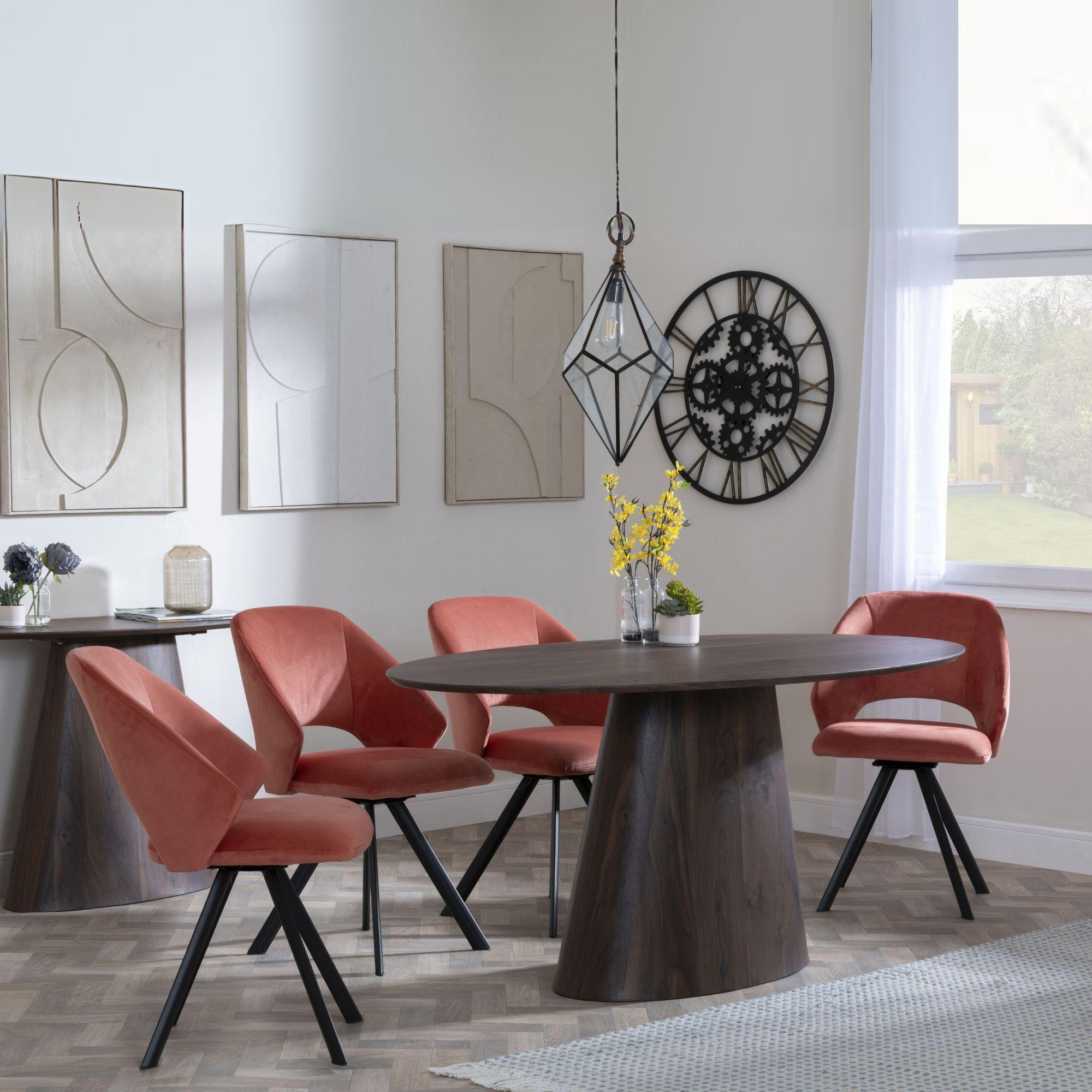 Palma Dining Set - 6 Seater - 180cm - Oval - Walnut - Ion Dining Chairs - Orange Velvet Fabric - Swivel