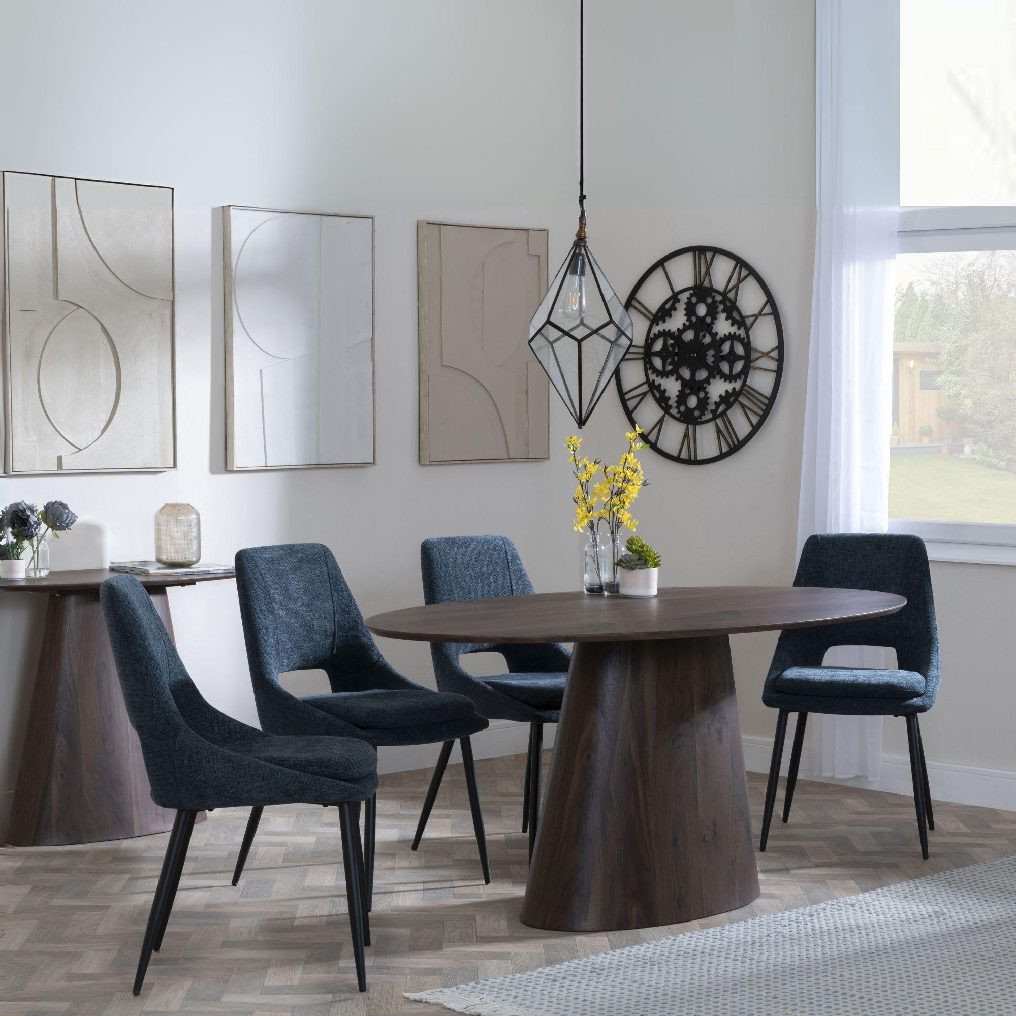 Palma Dining Set - 6 Seater - 180cm - Oval - Walnut - Peyton Dining Chairs - Blue Fabric