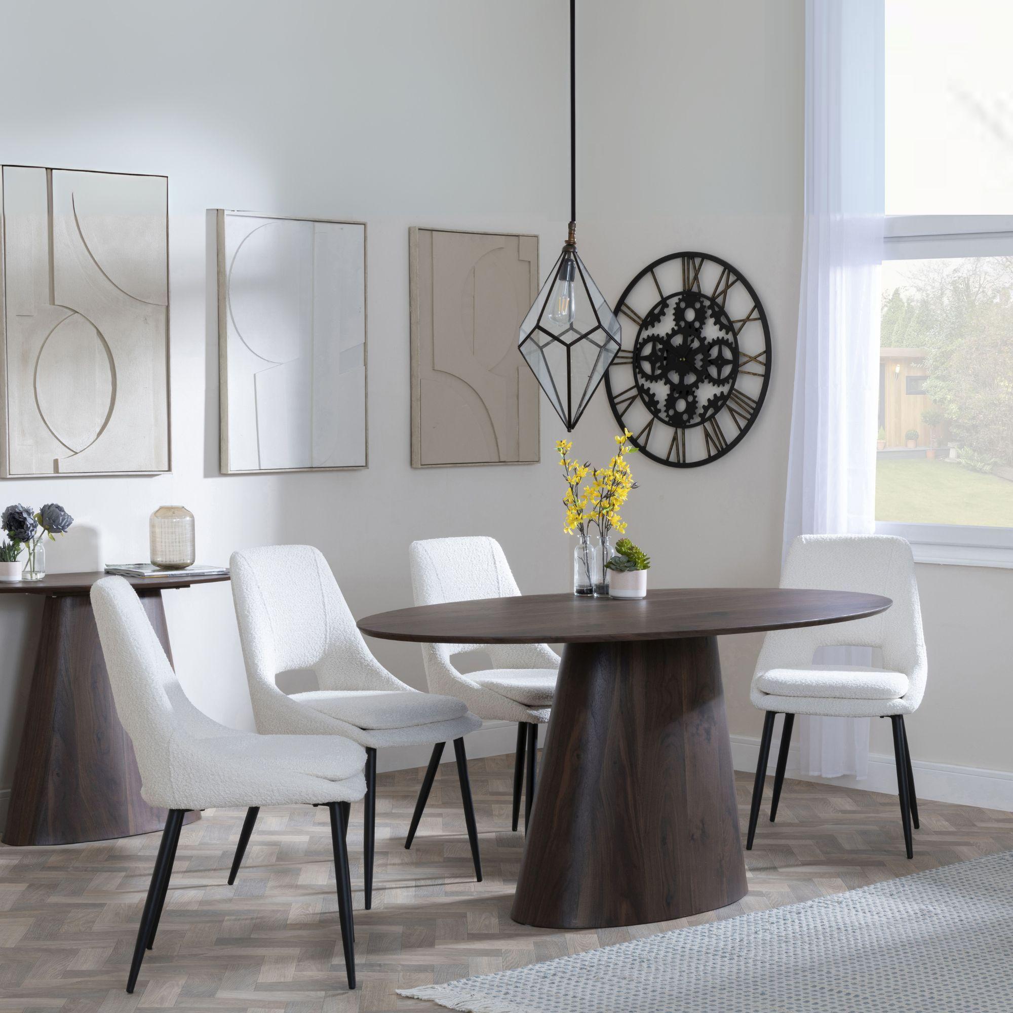 Palma Dining Set - 6 Seater - 180cm - Oval - Walnut - Peyton Dining Chairs - Cream Fabric