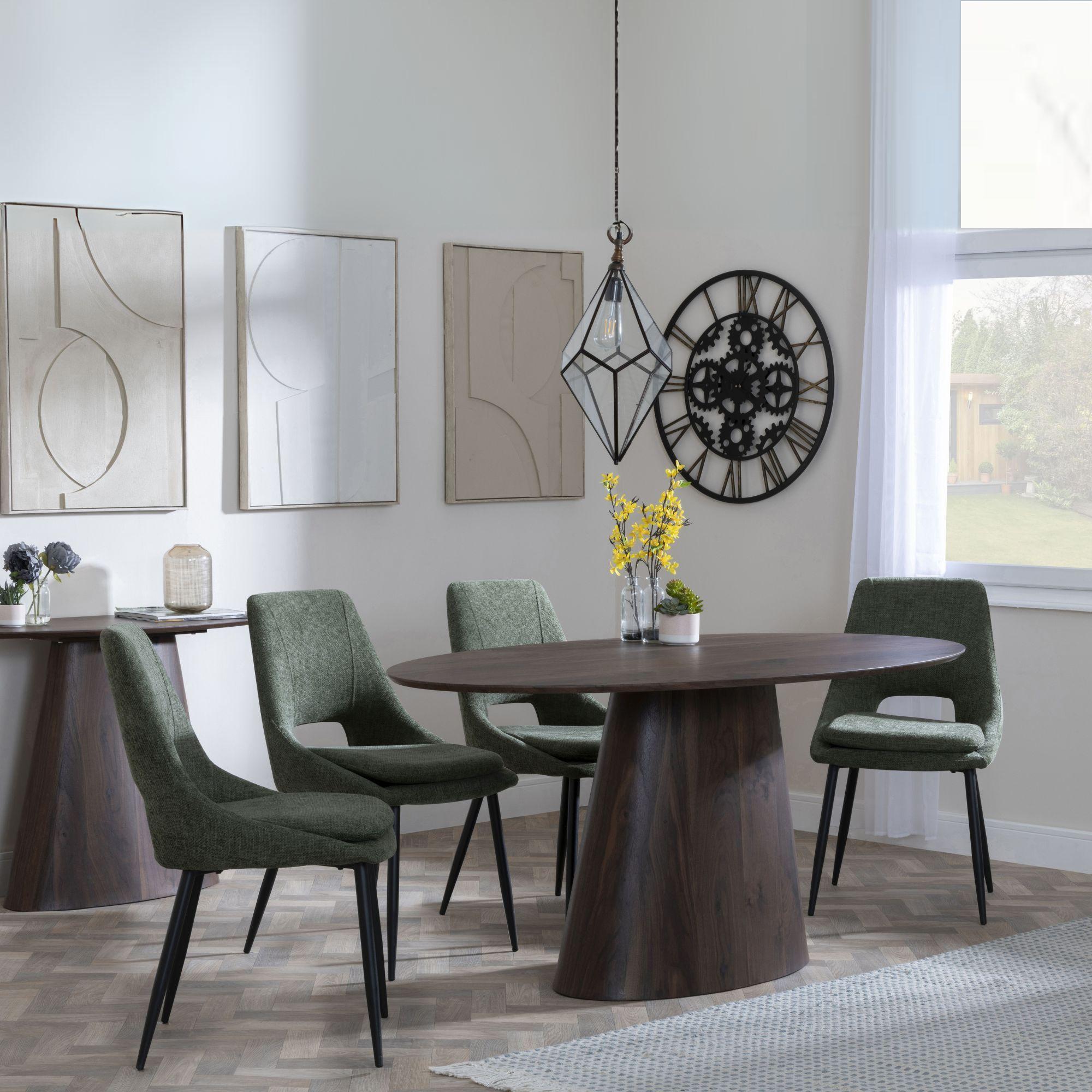 Palma Dining Set - 6 Seater - 180cm - Oval - Walnut - Peyton Dining Chairs - Green Fabric