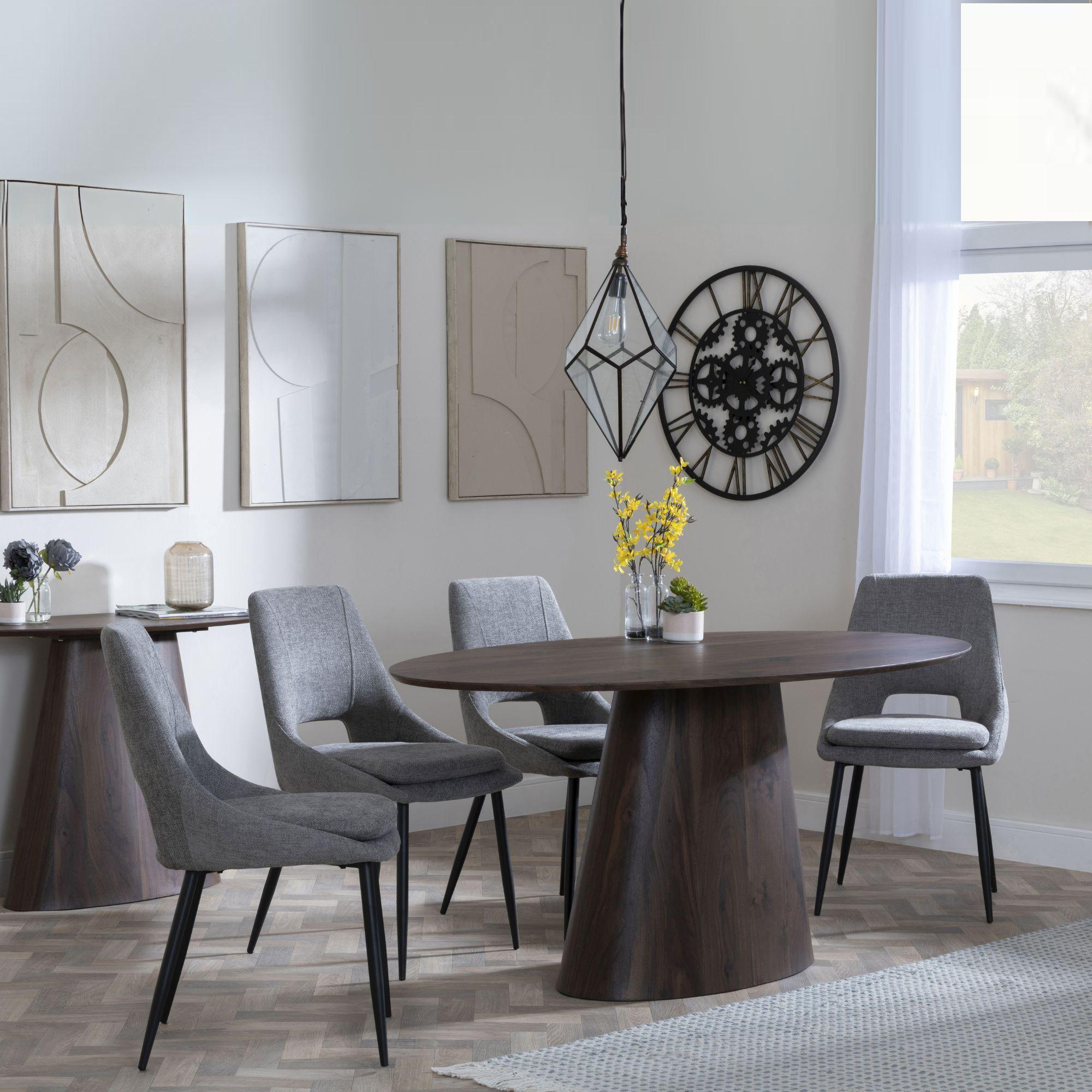 Palma Dining Set - 6 Seater - 180cm - Oval - Walnut - Peyton Dining Chairs - Grey Fabric