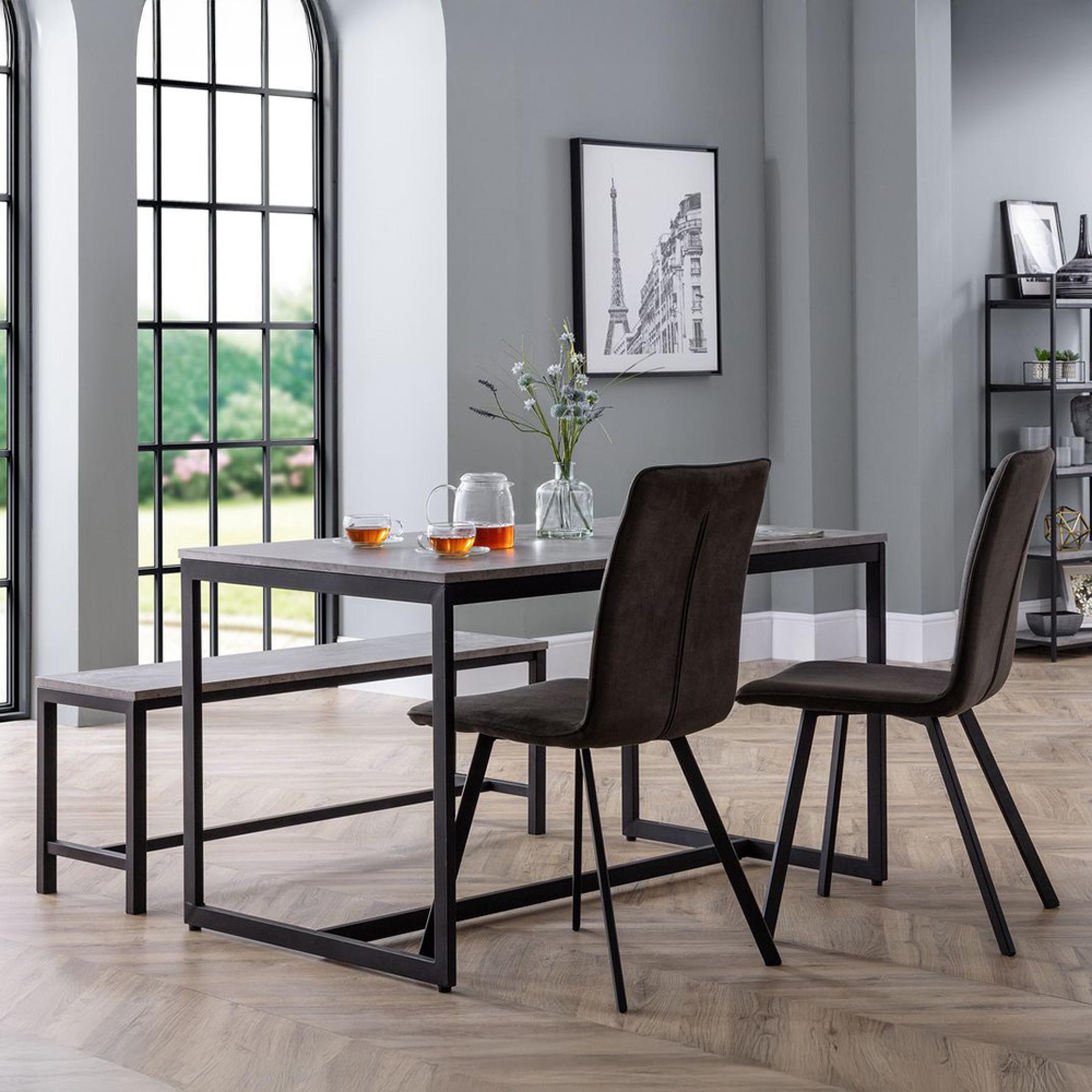 Staten Dining Set - 4 Seater - 120cm - Monroe Chairs - 2 Chairs & 1 Bench - Concrete