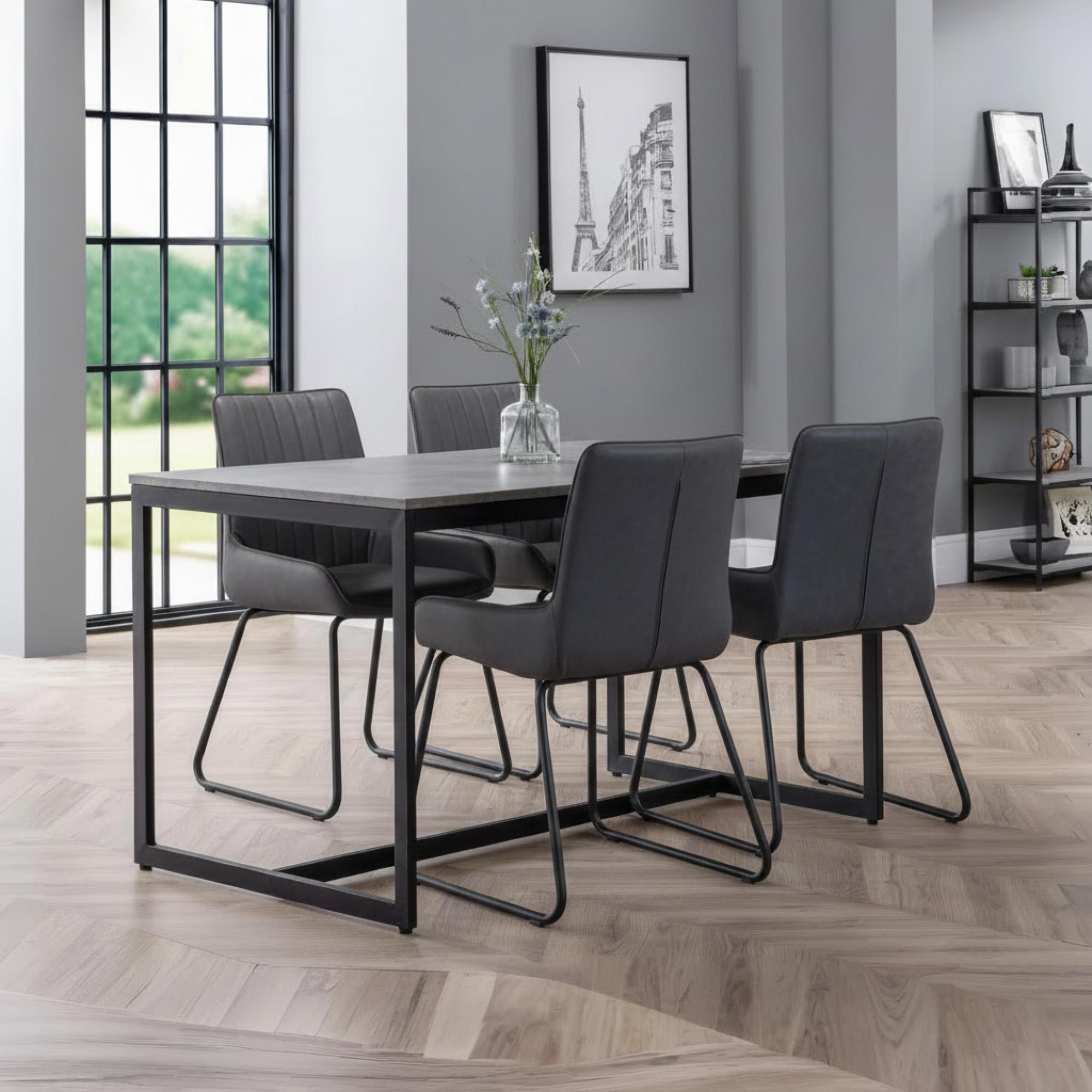 Staten Dining Set - 4 Seater - 120cm - Soho Chairs - 4 Chairs - Concrete