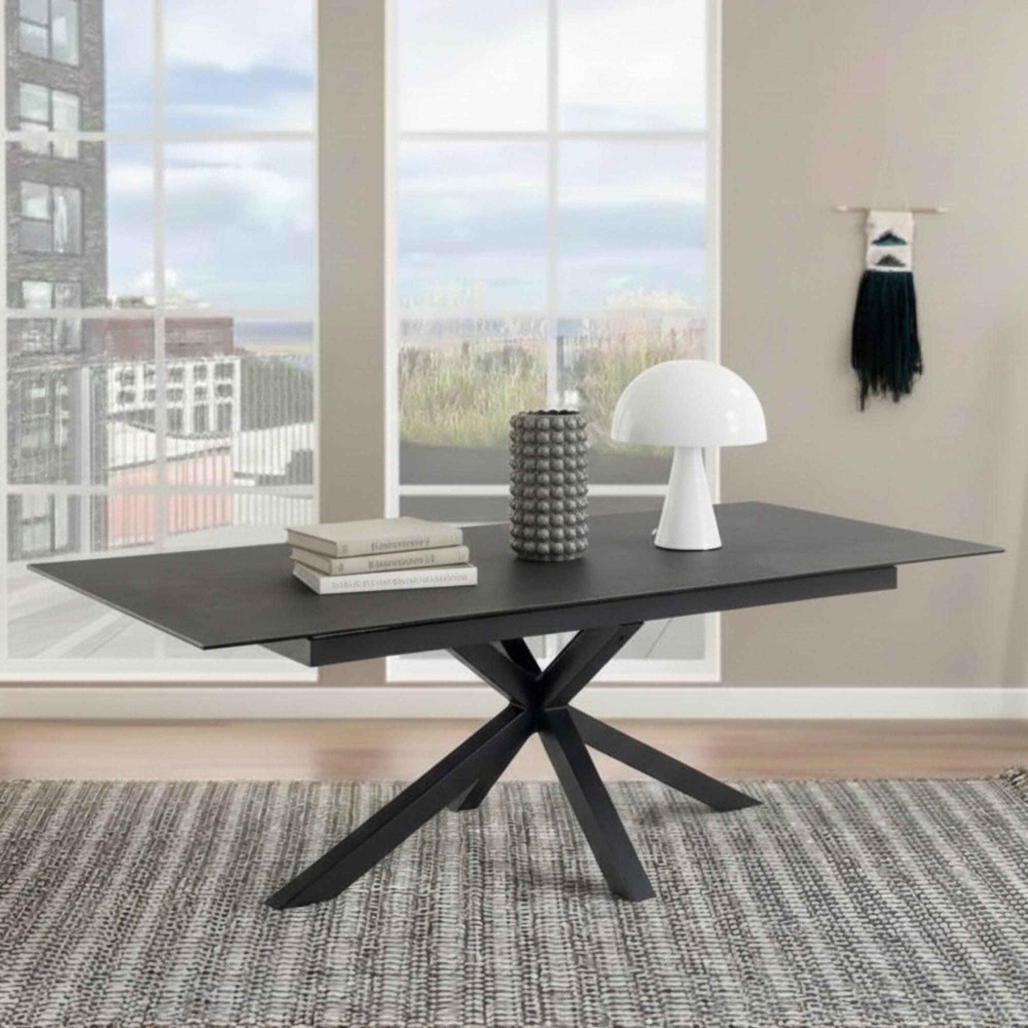 Heaven Extending Dining Table - 8-10 Seater - 200cm-240cm - Black Ceramic - with Star Legs