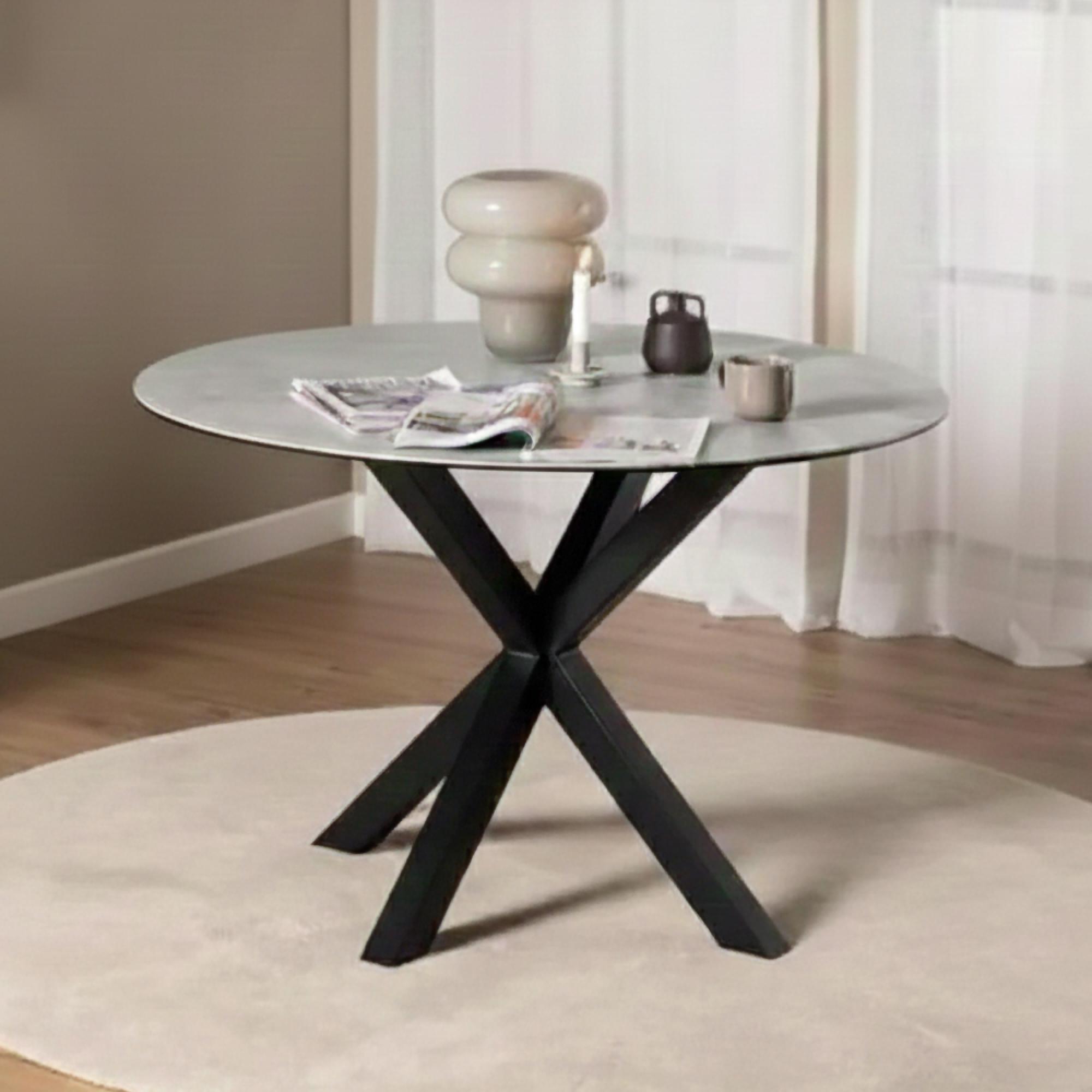 Heaven Round Dining Table - 4 Seater - 119cm - Grey Ceramic - with Star Legs