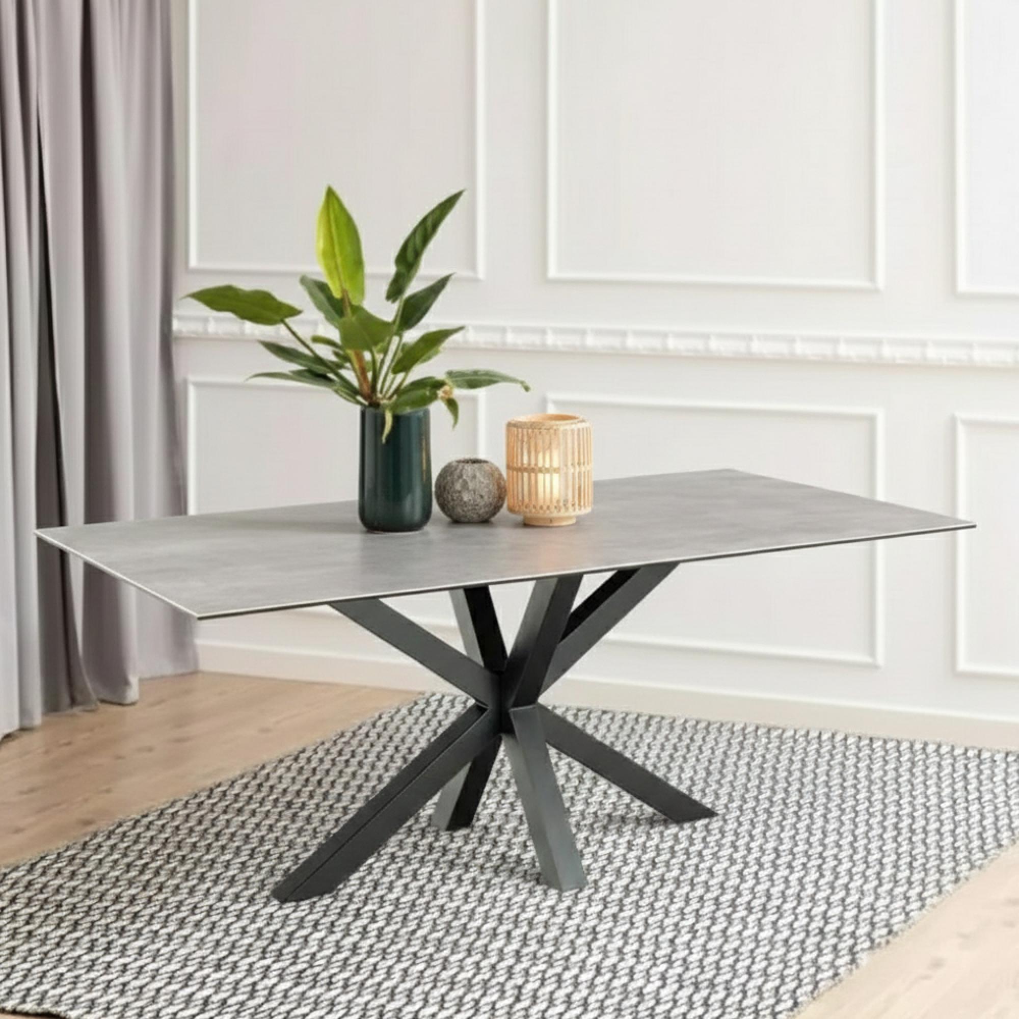 Heaven Dining Table - 8 Seater - 200cm - Grey Ceramic - with Star Legs