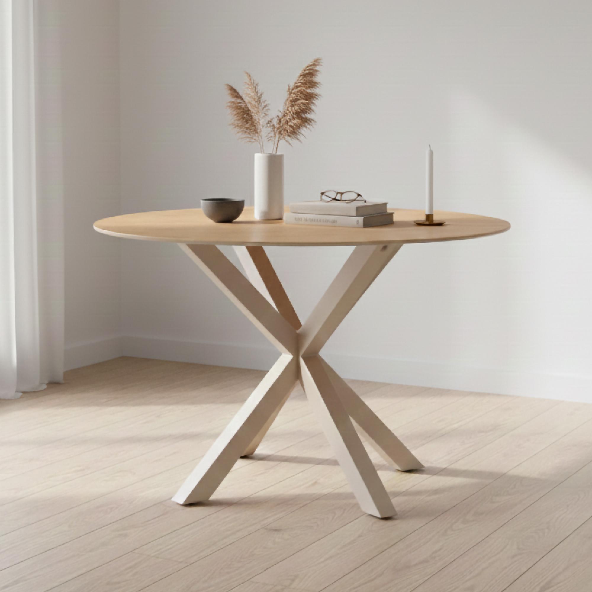 Heaven Round Dining Table - 4 Seater - 119cm - Oak and Glass - with Star Legs