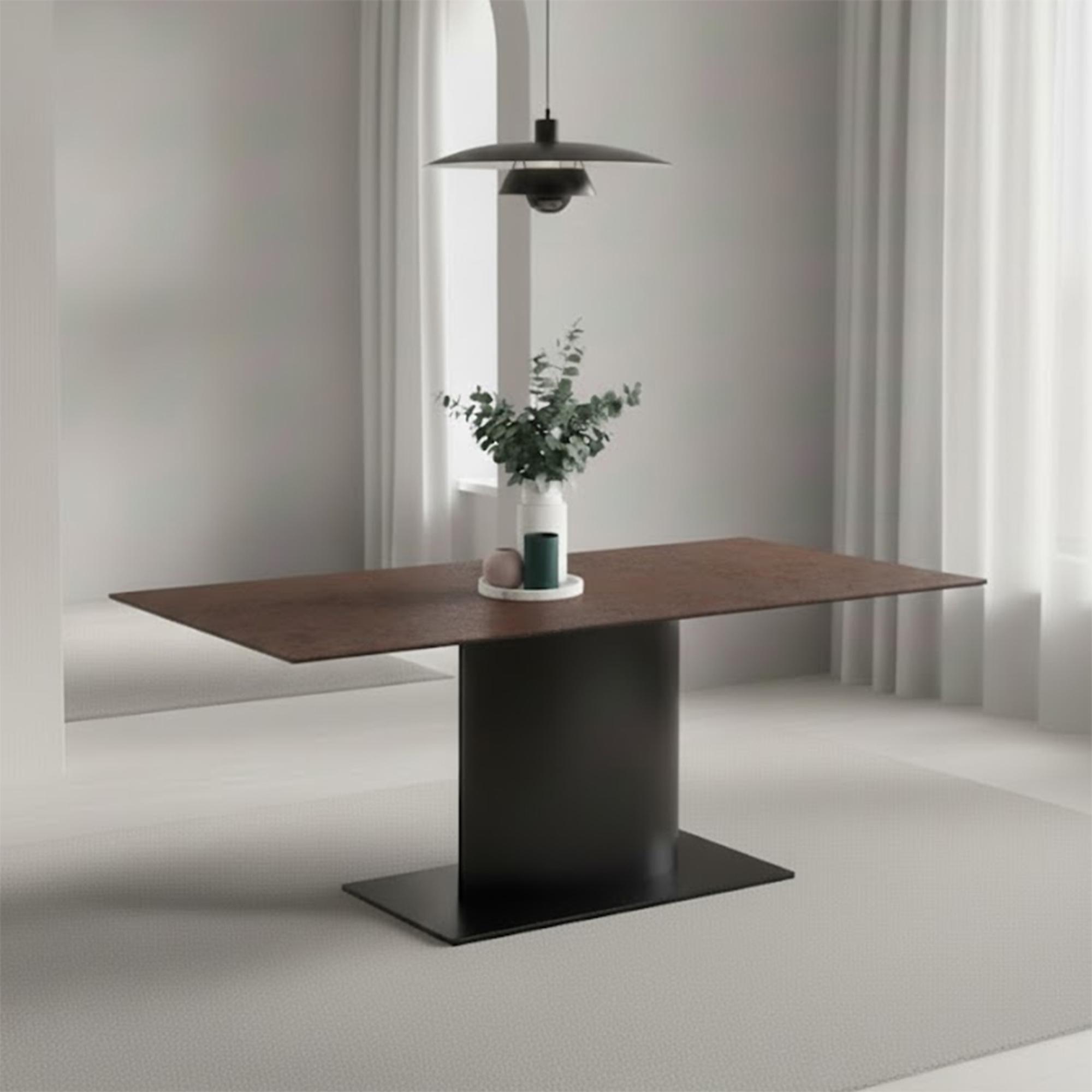 Marbella Dining Table - 8 Seater - Pedestal - 200cm - Rusty Brown Ceramic