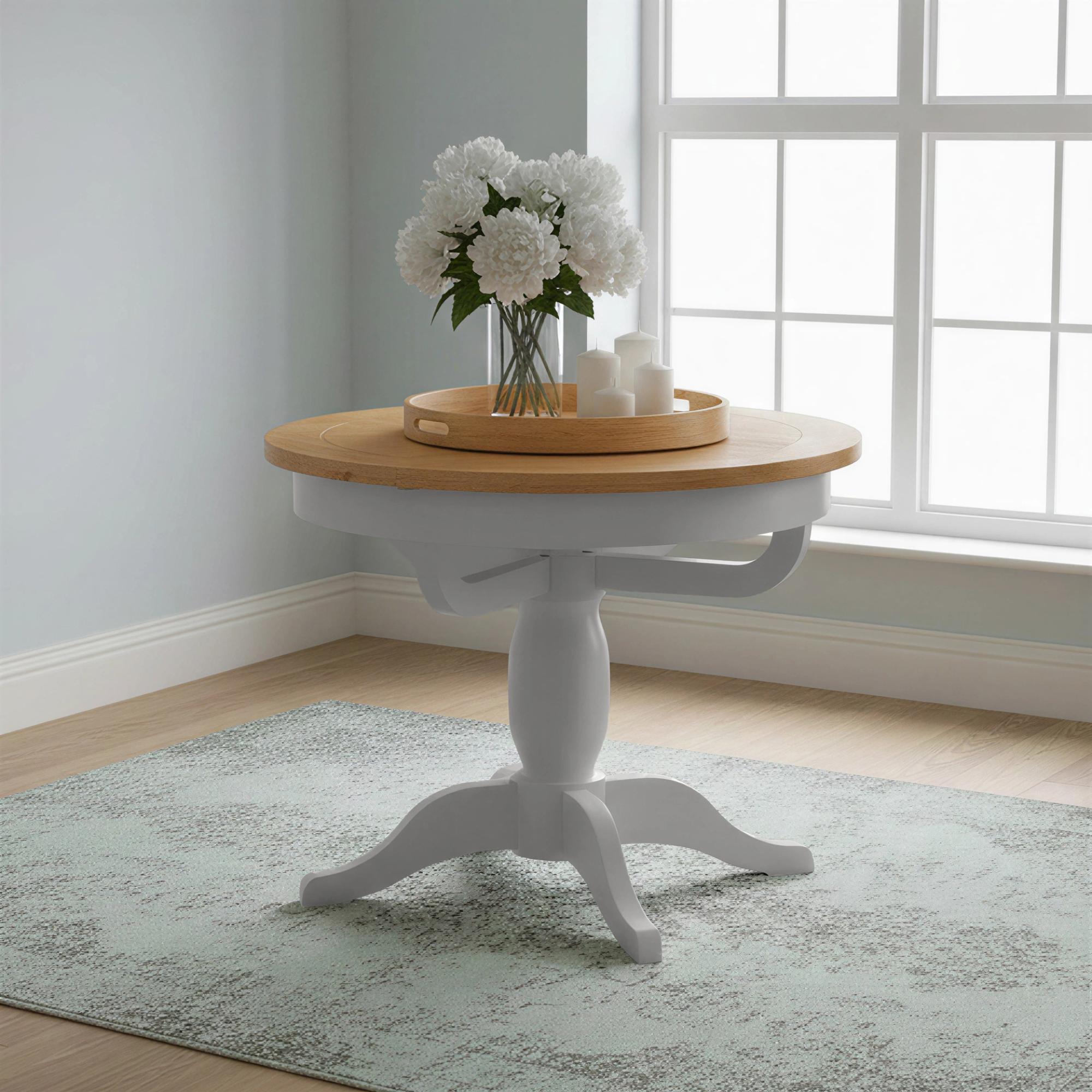 Lundy Round Extending Dining Table - 2-4 Seater - 100cm-135cm - Pedestal Base - Grey Painted