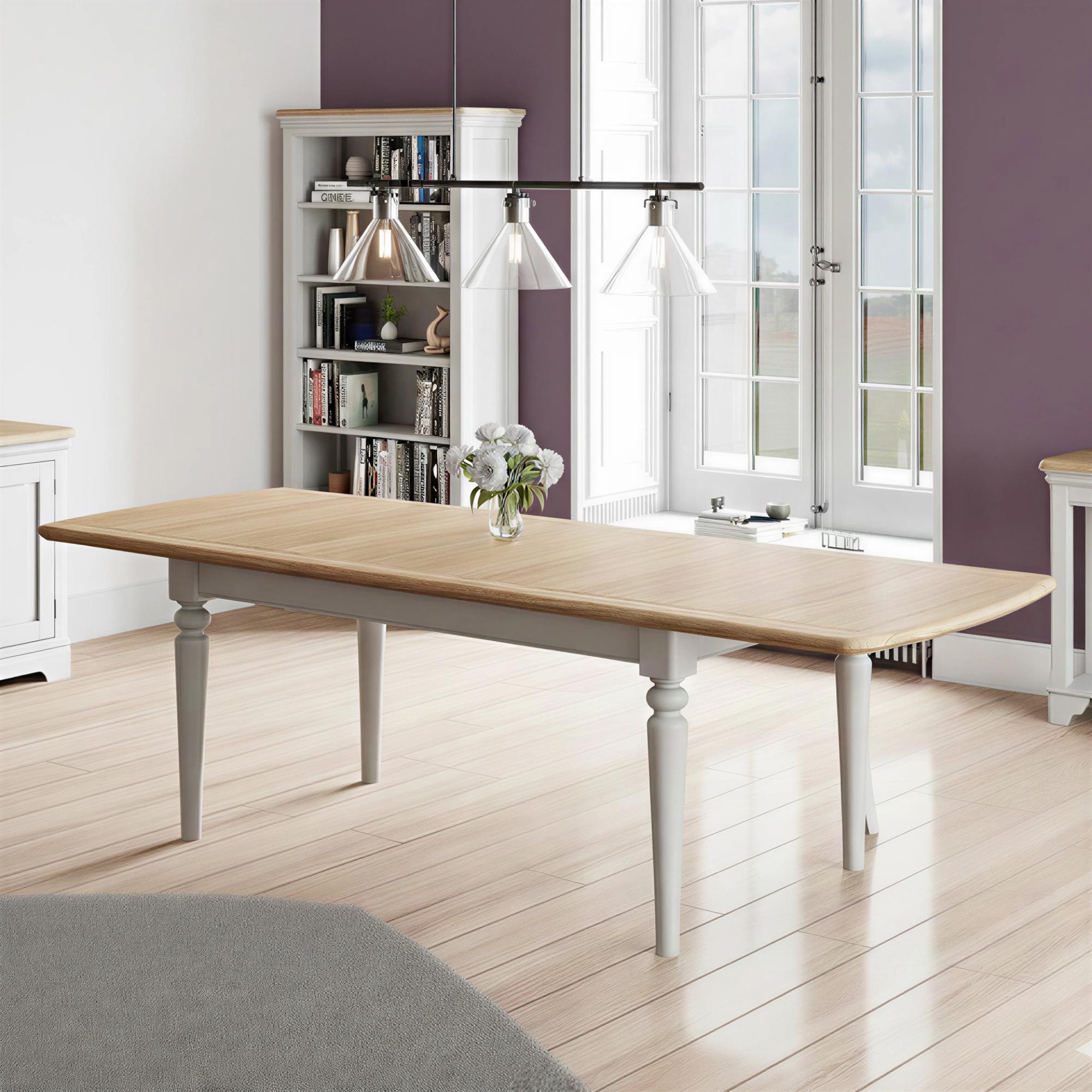 Cromwell Extending Dining Table - 6-10 Seater - 185cm-245cm - Grey Painted