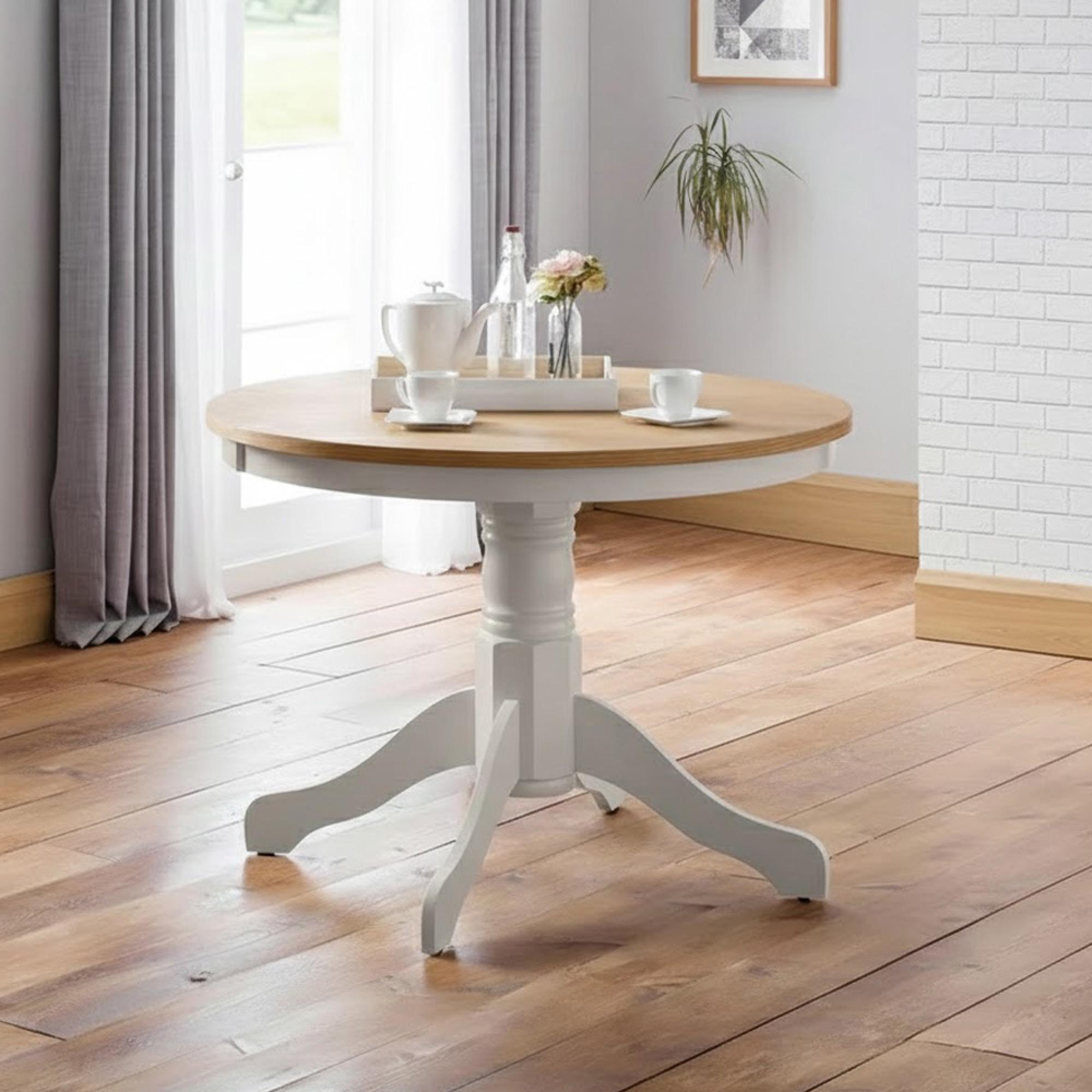Davenport Dining Table - 2 Seater - 106cm - Round - Pedestal - Grey and Oak