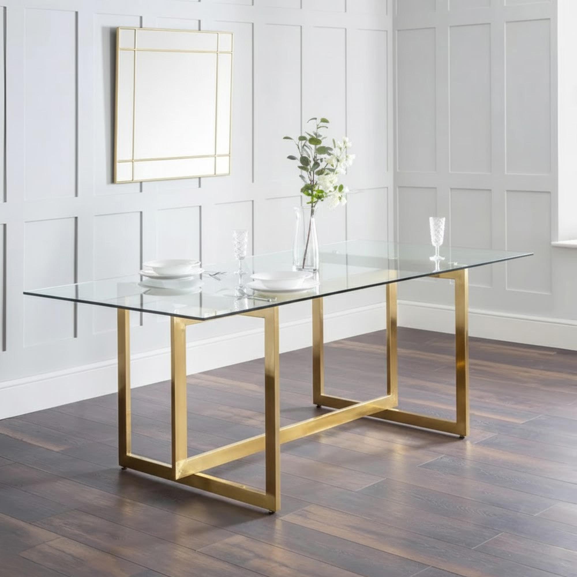 Minori Dining Table - 8 Seater - 200cm - Clear Glass and Gold