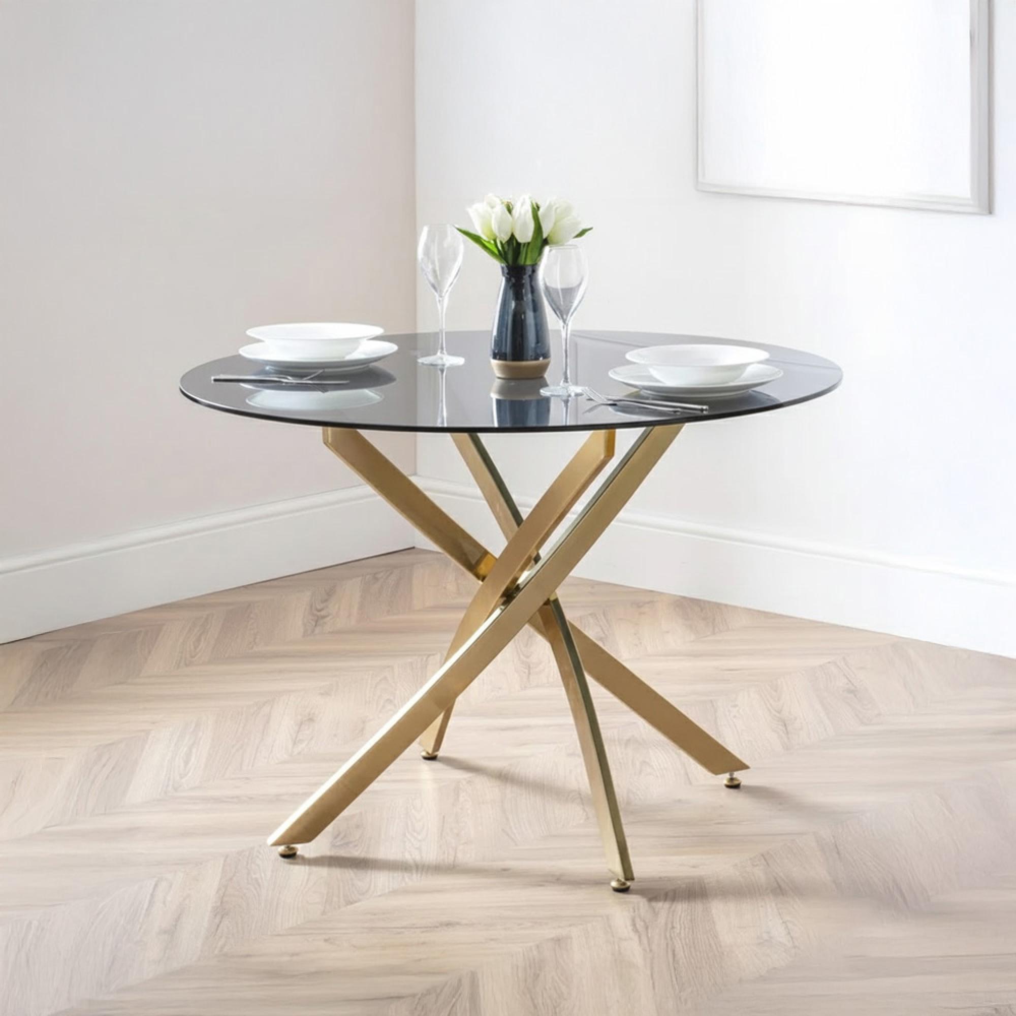 Montero Dining Table - 2 Seater - 100cm - Round - Clear Glass and Gold