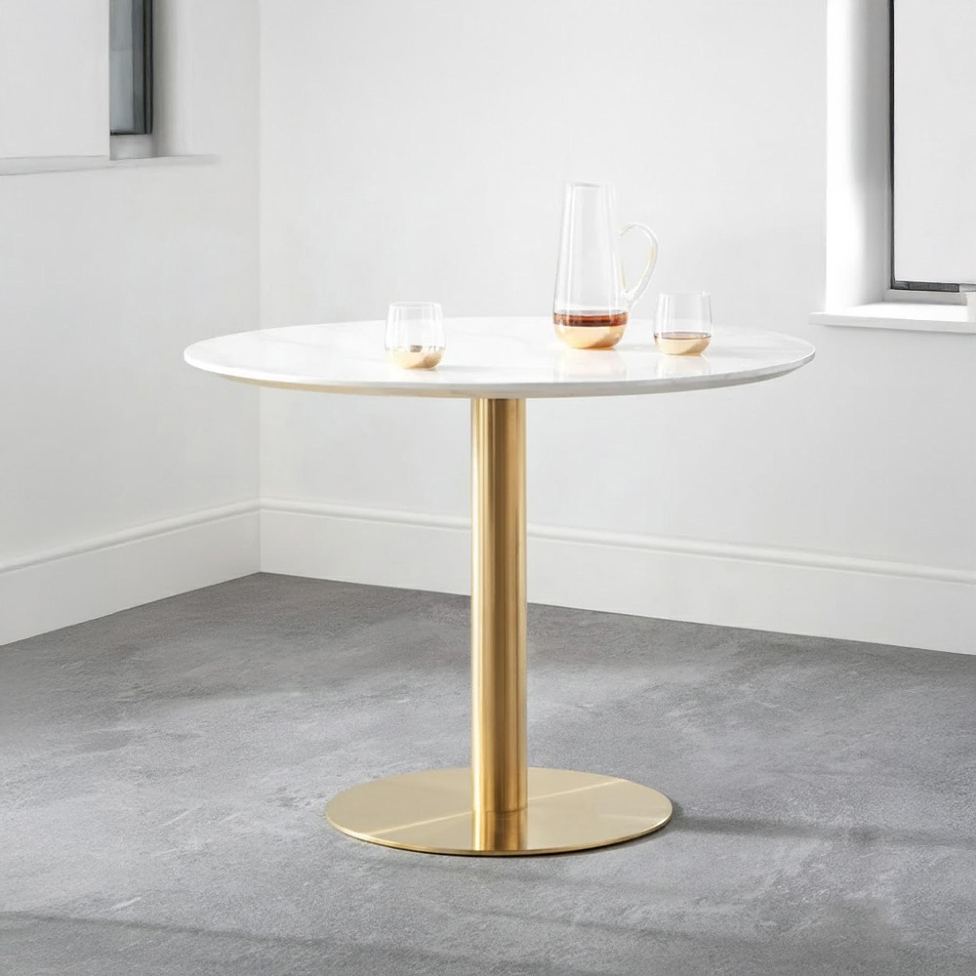 Palermo Dining Table - 2 Seater - 100cm - Round - White Marble Effect and Gold