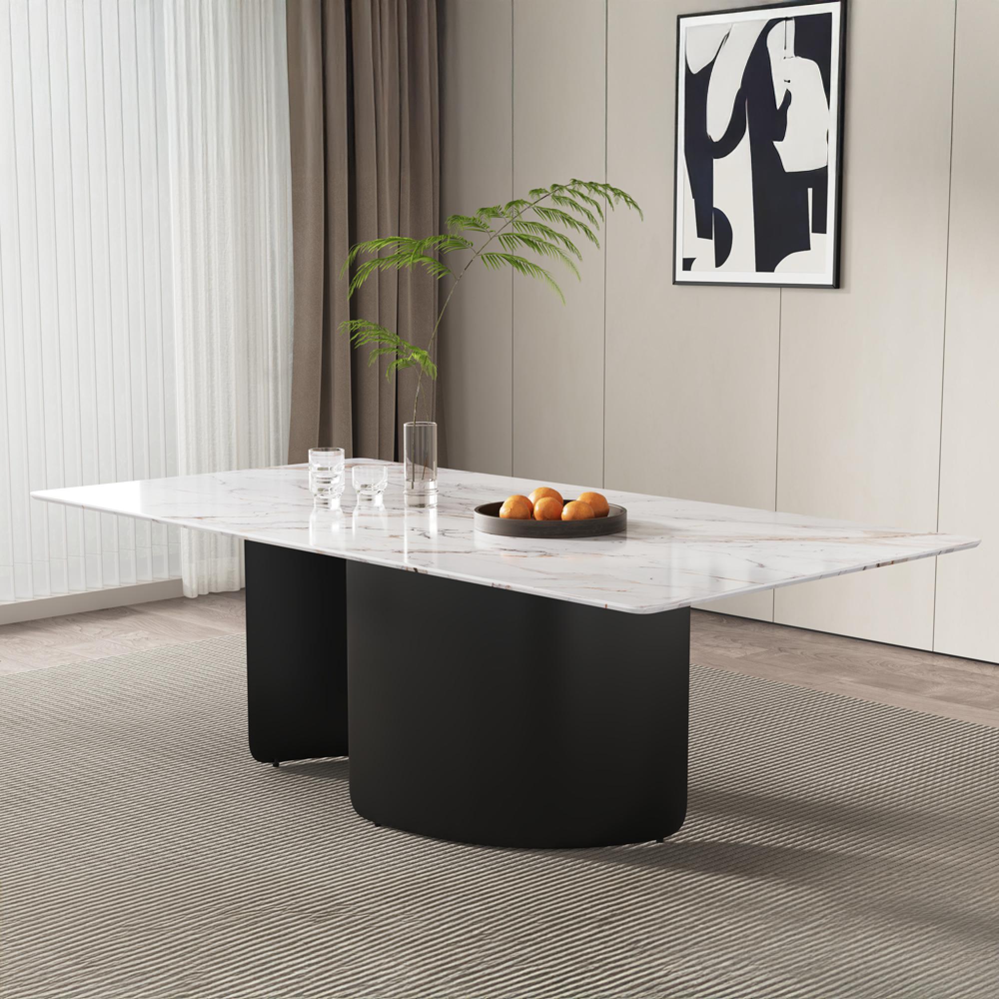 Lorea Dining Table - White Marble - Black Base - Sizes Available