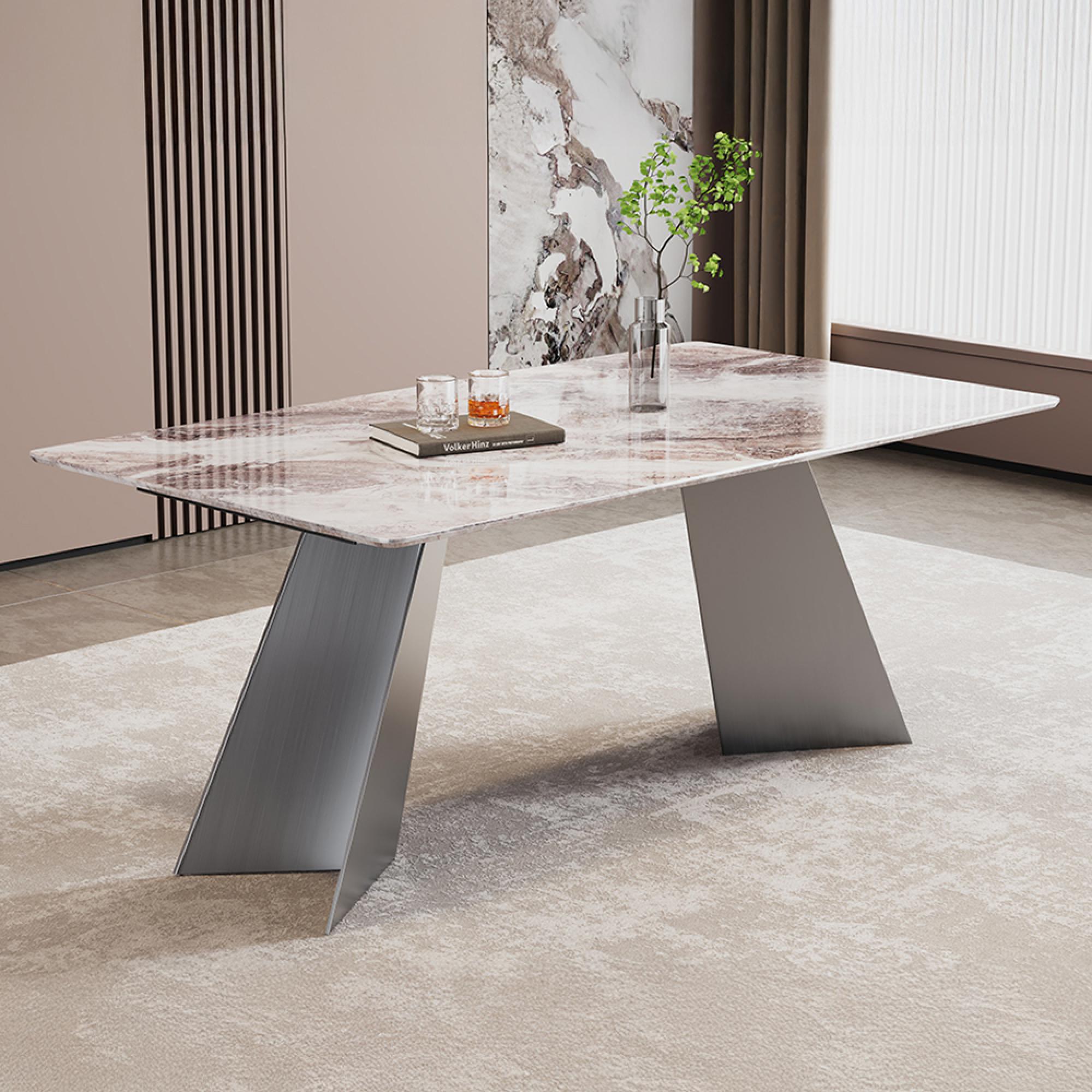 Taurus Dining Table - Beige Marble - Dark Grey Base - Sizes Available
