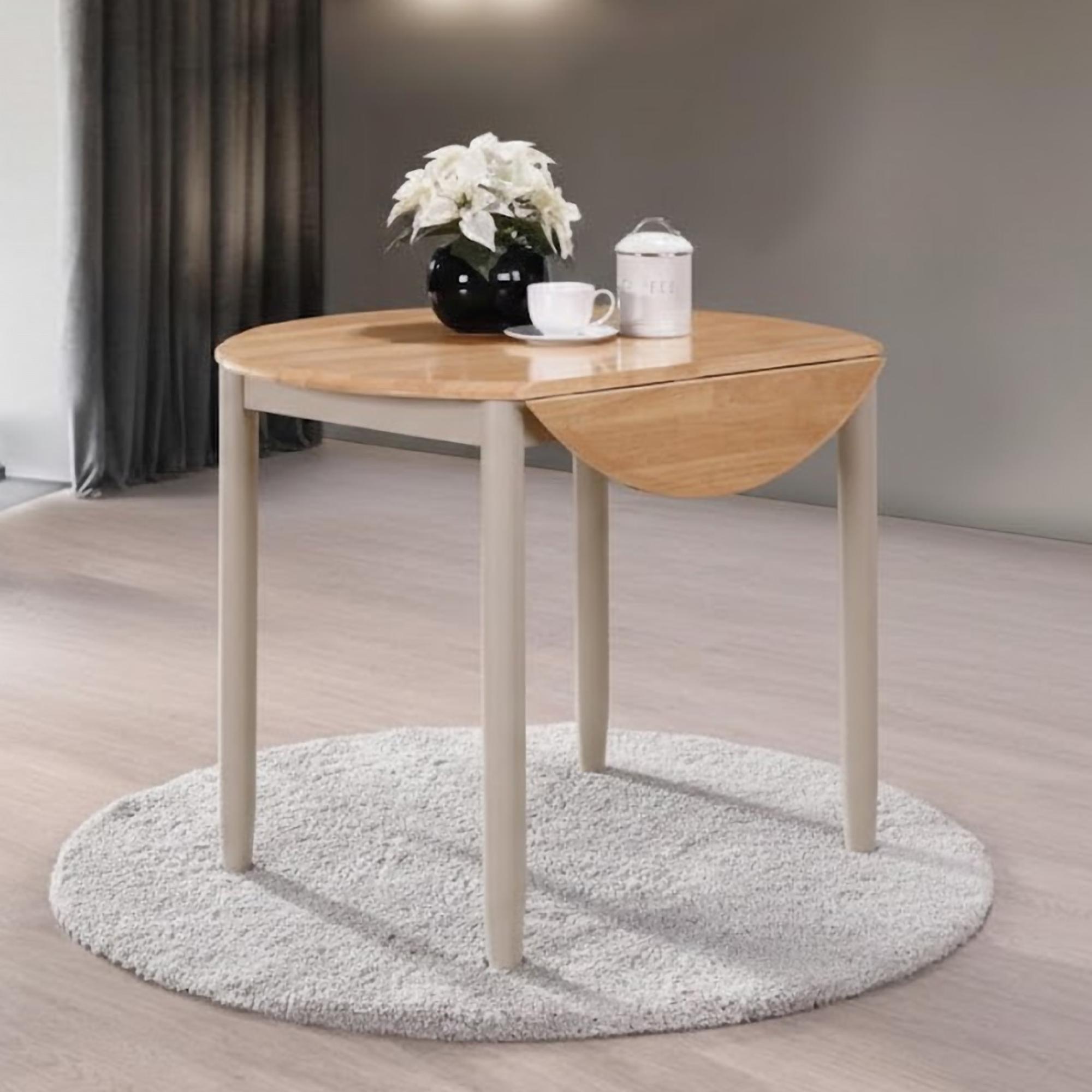 Altona Round Drop Leaf Dining Table - 2 Seater - 61cm-91cm - Oak and Grey