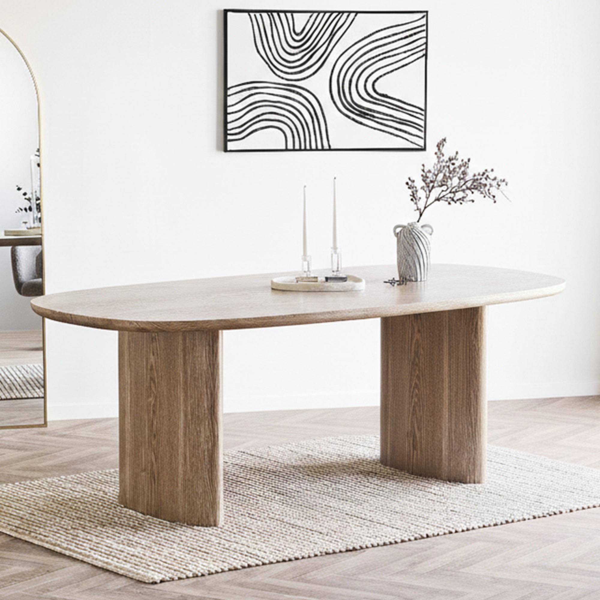 Serra Dining Table - Oval - Double Pedestal - 8 Seater - 210cm - Natural Wood