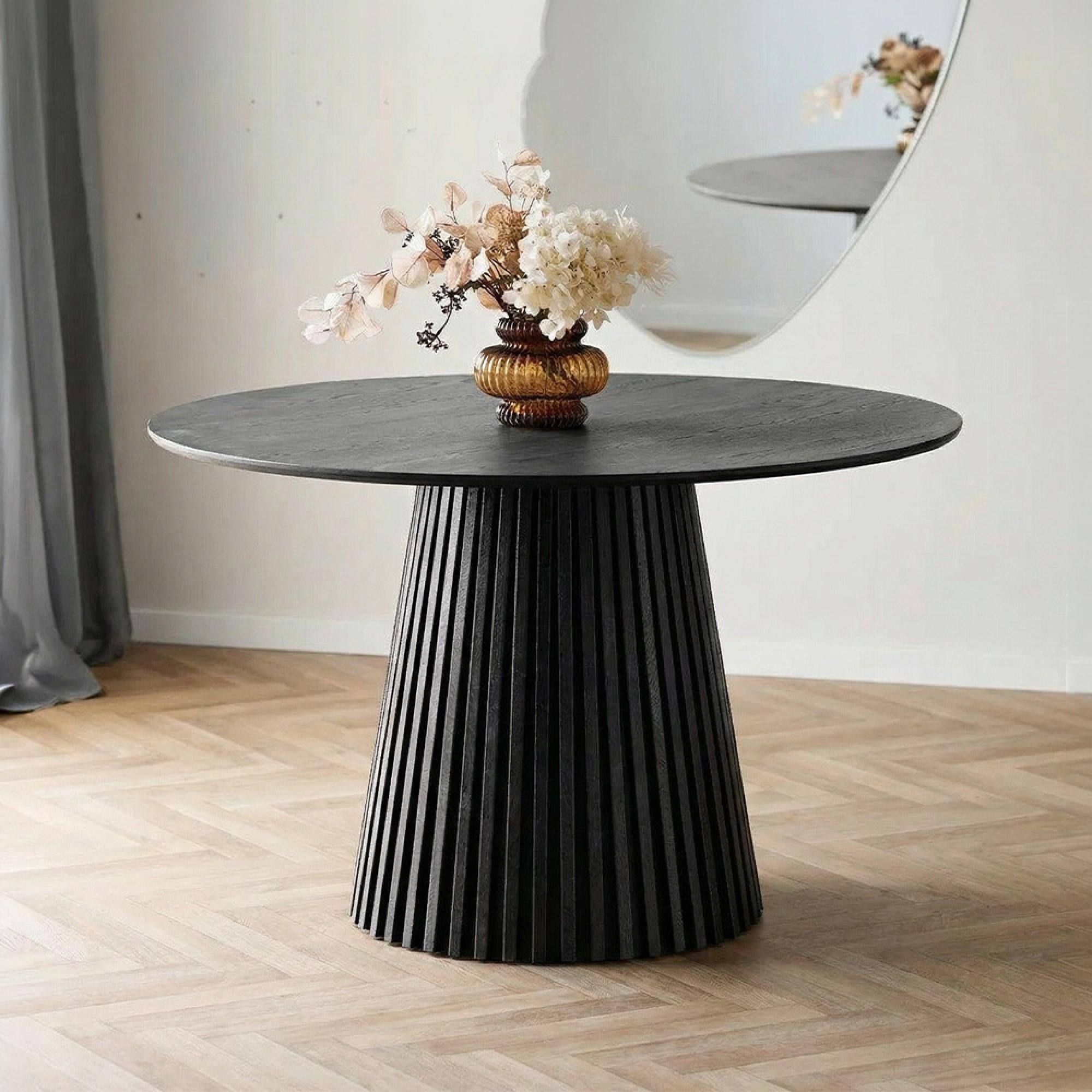 Osaka Round Dining Table - 4 Seater - 120cm - Slatted Base - Black Oak