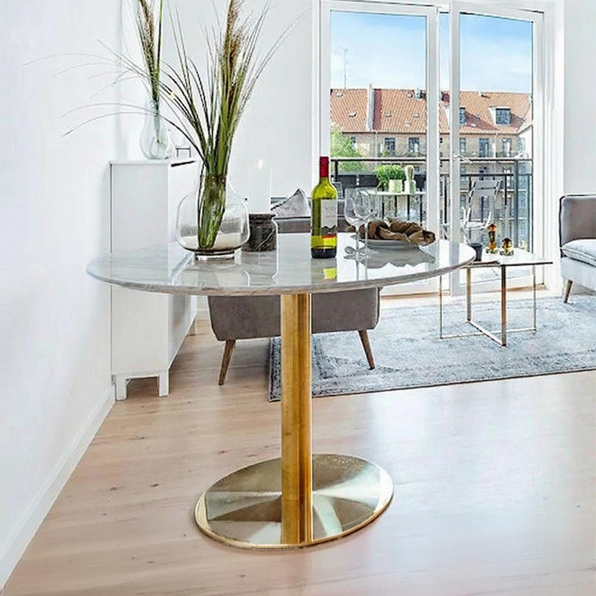 Bolzano Round Dining Table - Pedestal - 4 Seater - 110cm - White and Gold