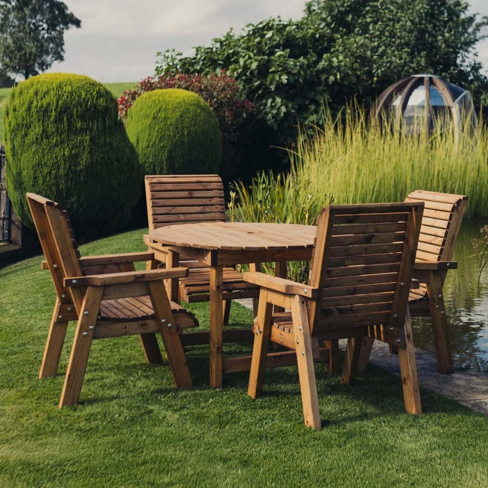 Garden Dining Set - 4 Seater - Round - Redwood