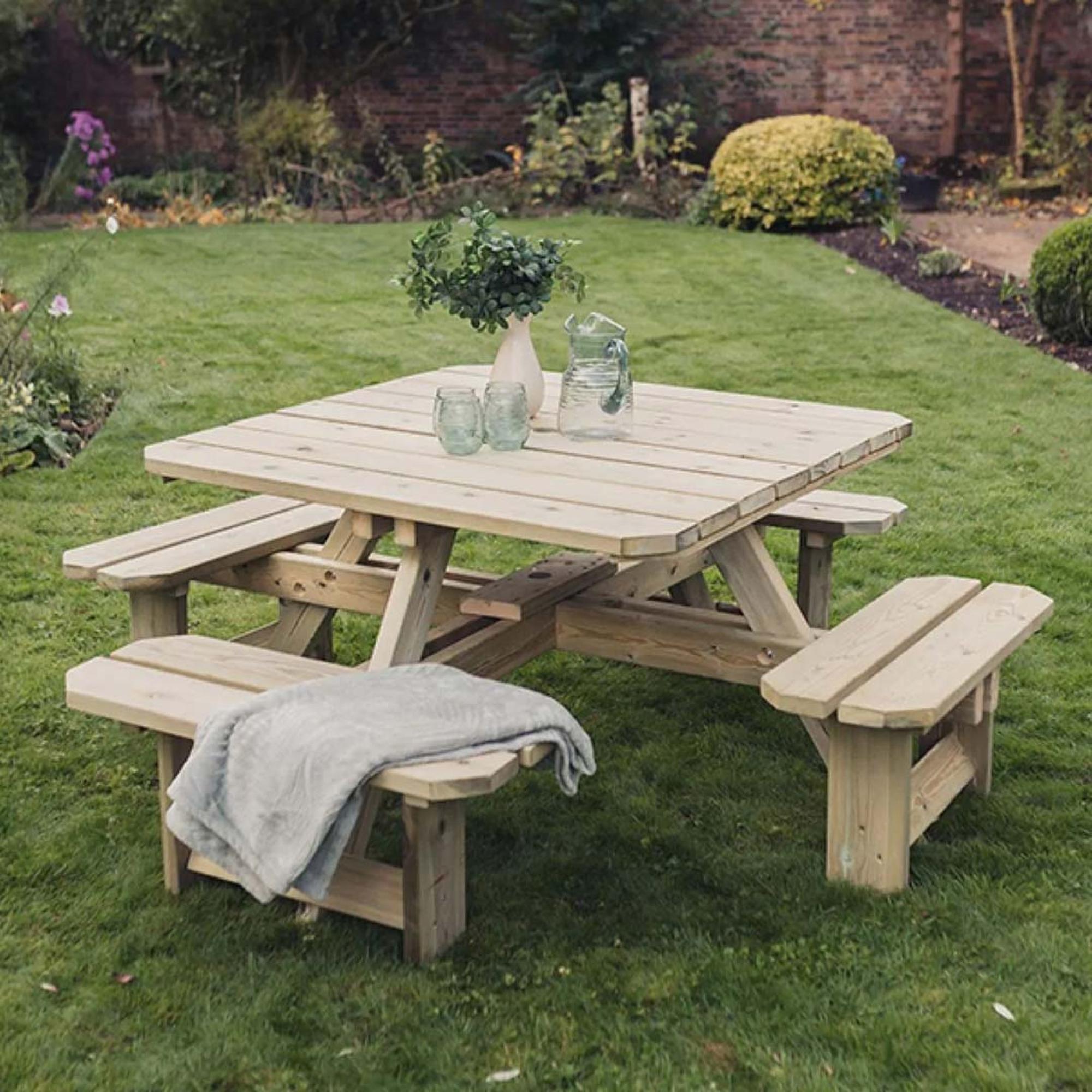 Westwood Garden Picnic Table Set - Square - 4 Benches