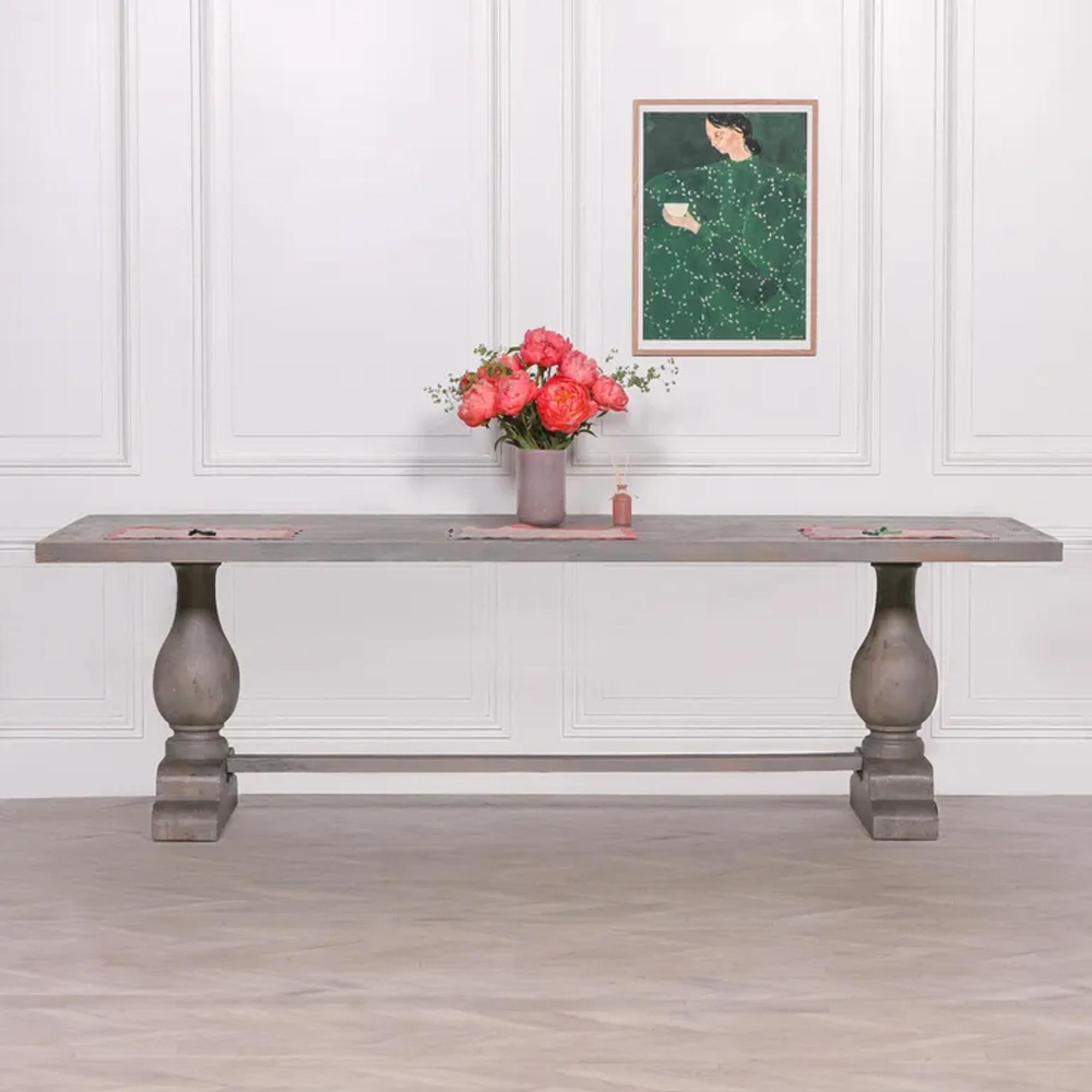 Clearance - Rustic Pedestal Dining Table - 12 Seater - 260cm - Double - Grey Washed - Mango Wood - FSS16546