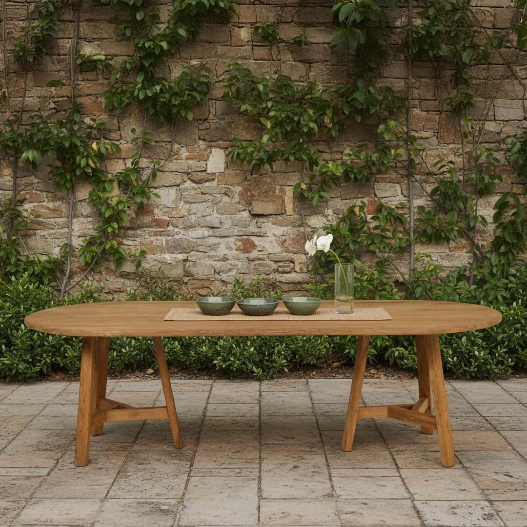 Hawthorne Outdoor Oval Dining Table Natural Teak Wood