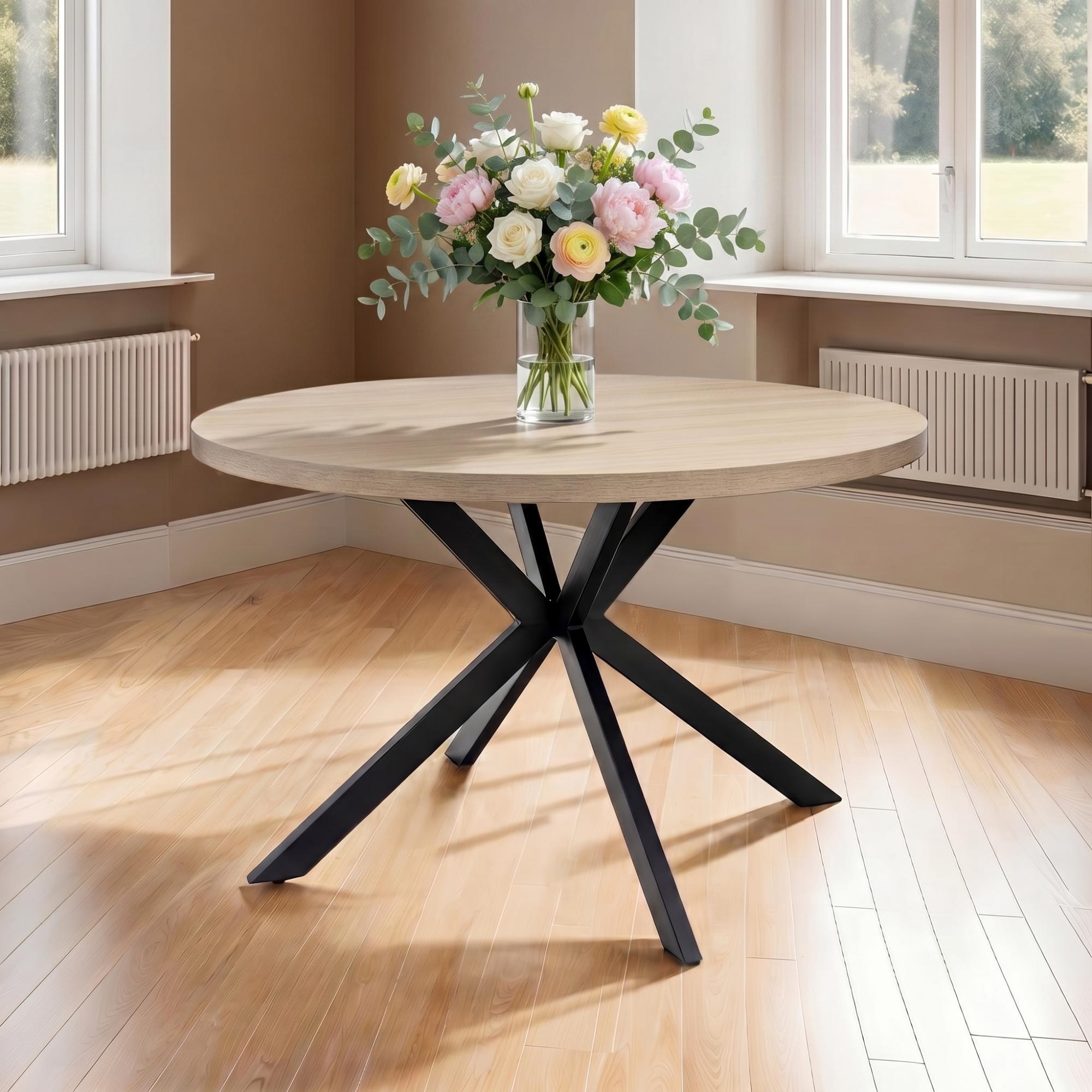 Dalton Dining Table - 4 Seater - 120cm - Round - Light Oak - Spider Legs