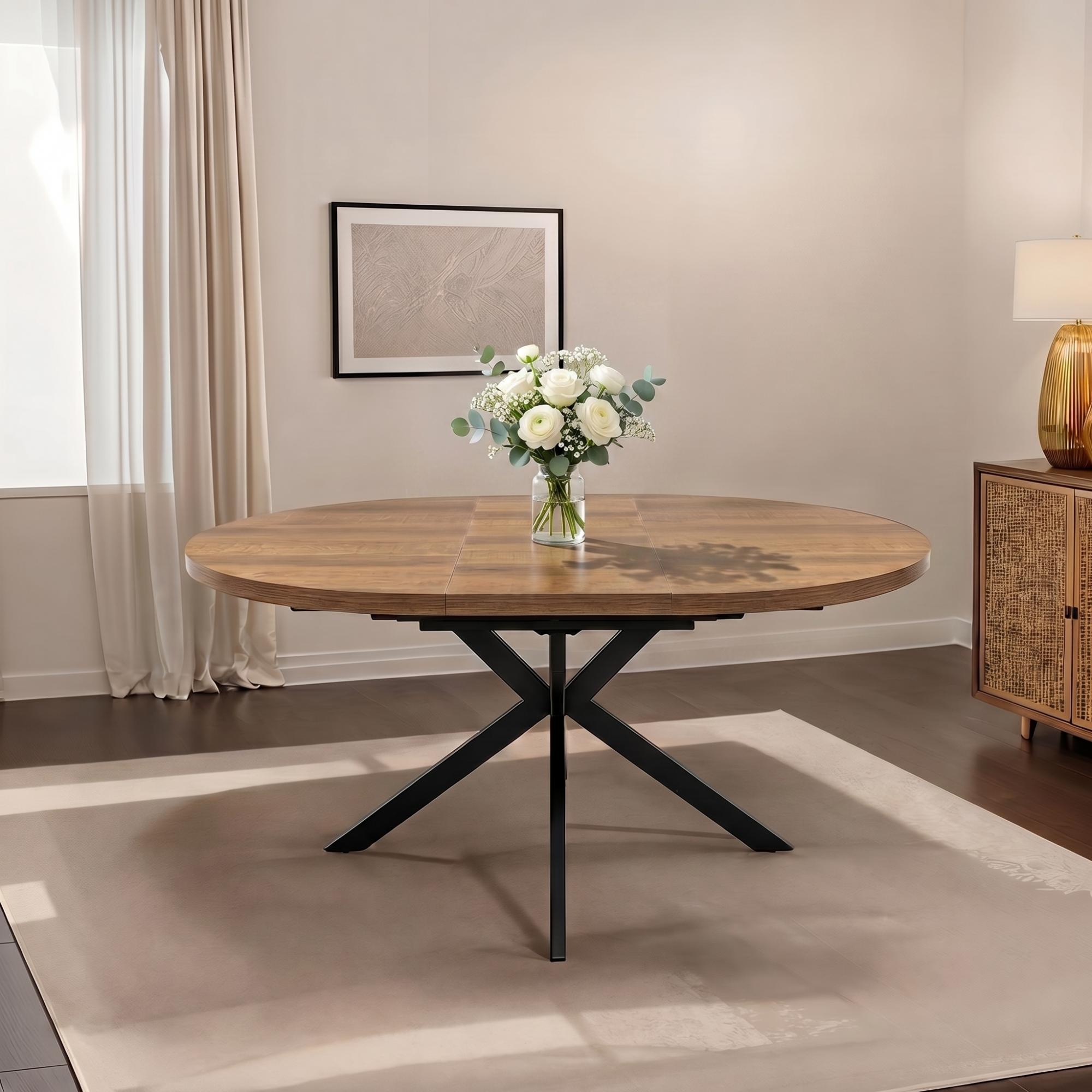 Panama Extending Dining Table - 4-6 Seater - 120cm-160cm - Round - Spider Legs - Dark Oak