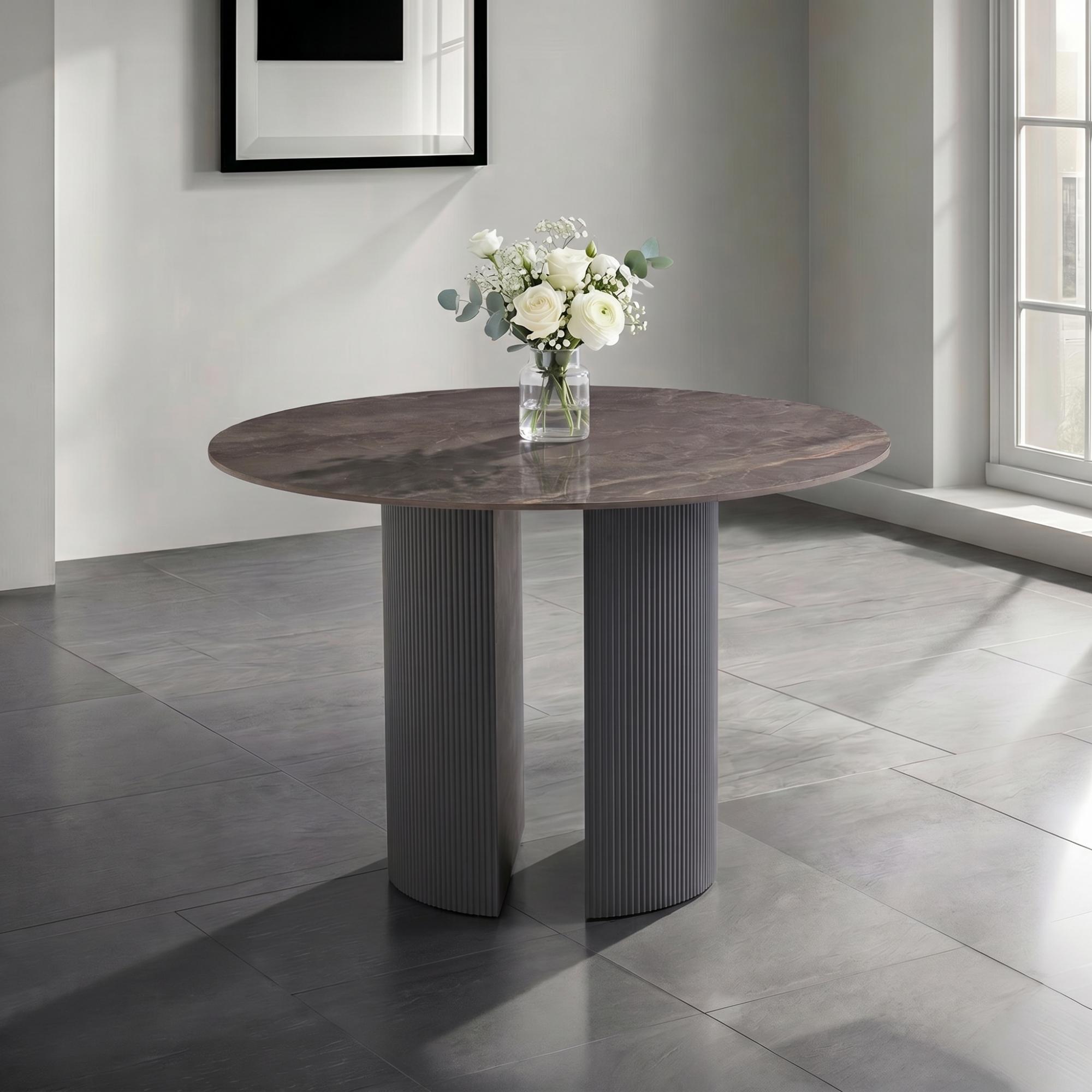 Bossini Dining Table - 4 Seater - 120cm - Round - Pedestal - Dark Grey Sintered Stone