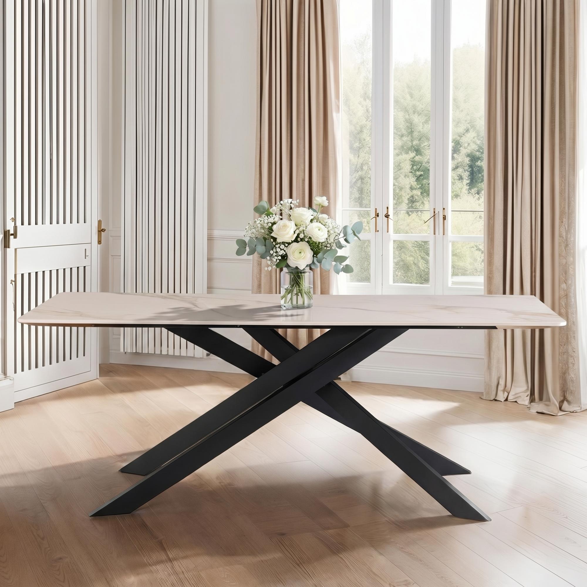 Camilla Dining Table - 6 Seater - 160cm - White and Kass Gold Sintered Stone