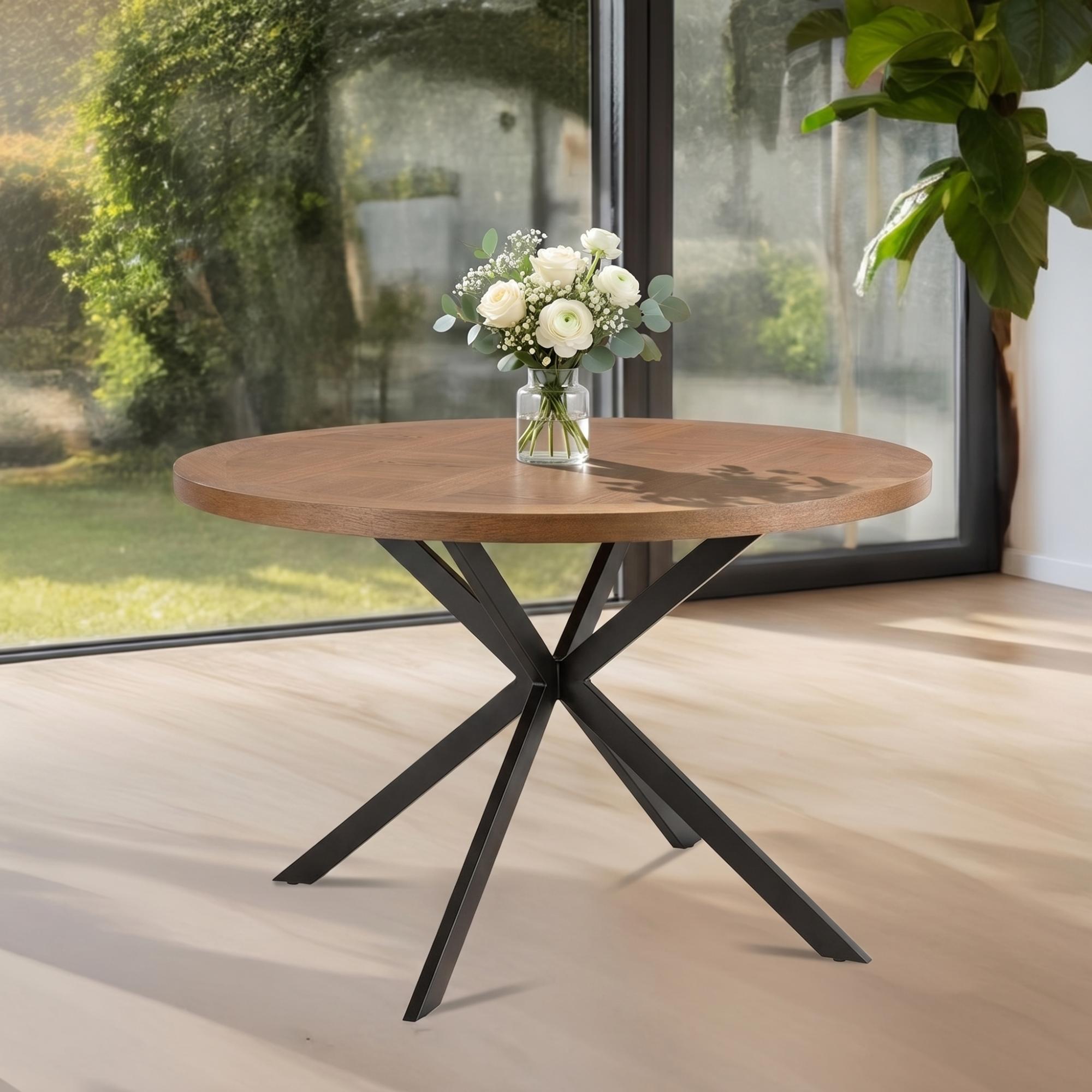 Carson Dining Table - 4 Seater - 120cm - Round - Spider Legs - Oak