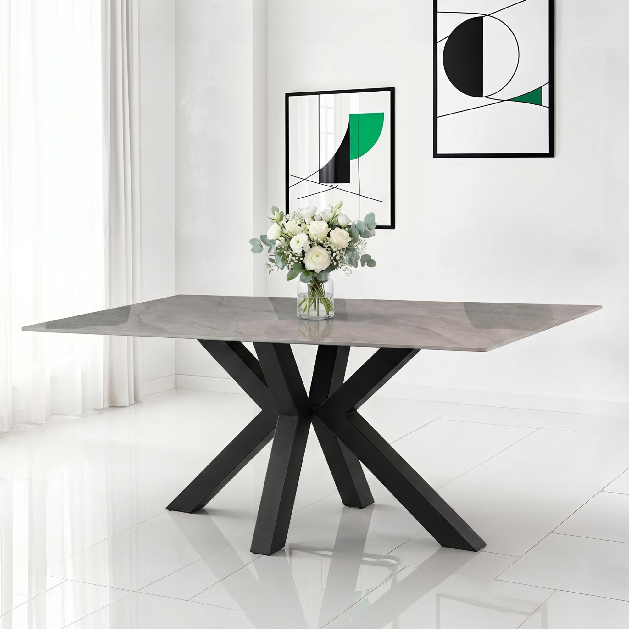 Cora Dining Table - 6 Seater - 180cm - Polished Rebecca Grey Sintered Stone