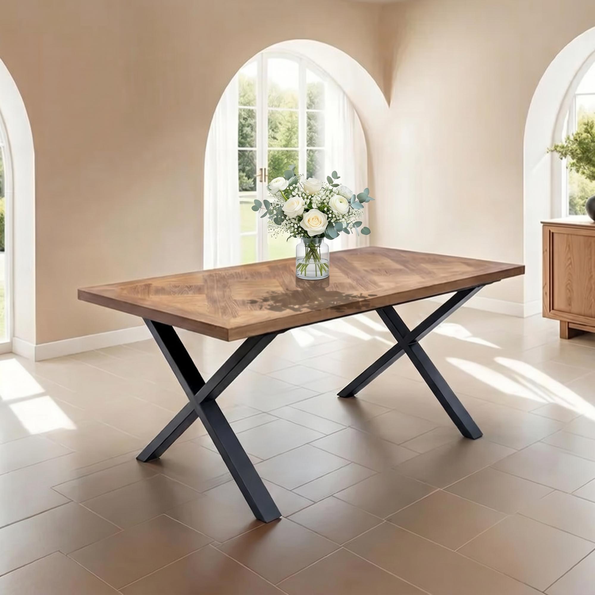 Eden Dining Table - 6 Seater - 180cm - Black Cross Legs - Elm Wood