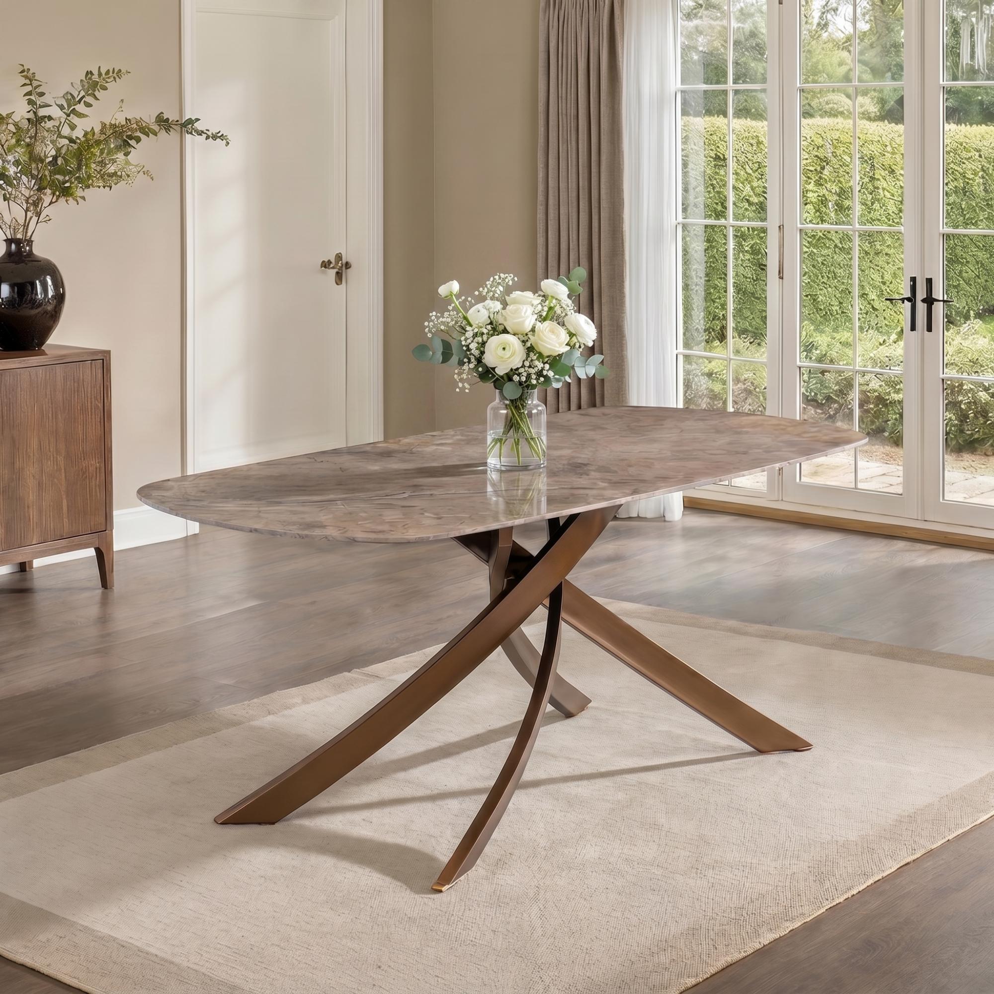 Fendi Dining Table - 6 Seater - 180cm - Oval - Brown Sintered Stone