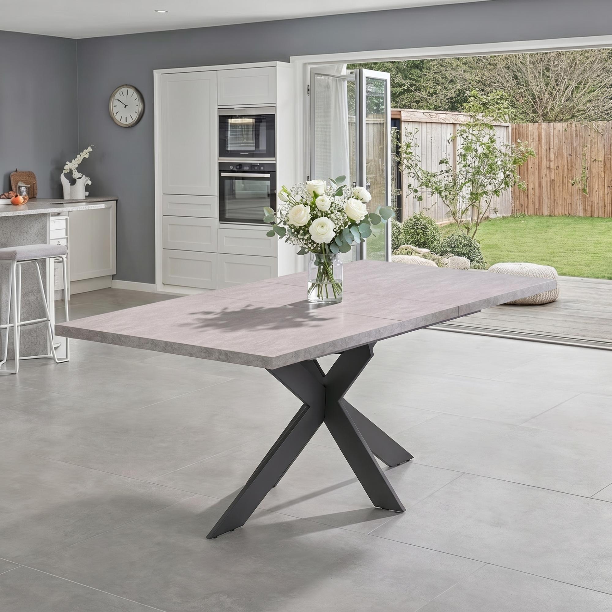Rimini Extending Dining Table - 6-8 Seater - 160cm-200cm - Spider Legs - Rhine Light Grey