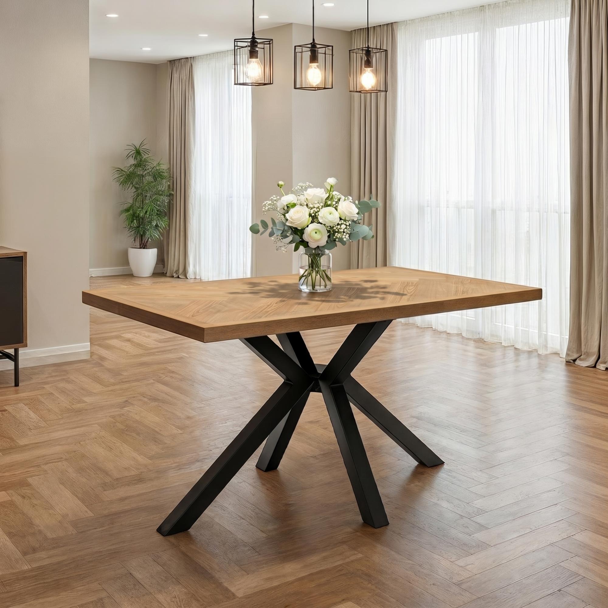 Zara Dining Table - 4 Seater - 140cm - Spider Legs - Ash Herringbone