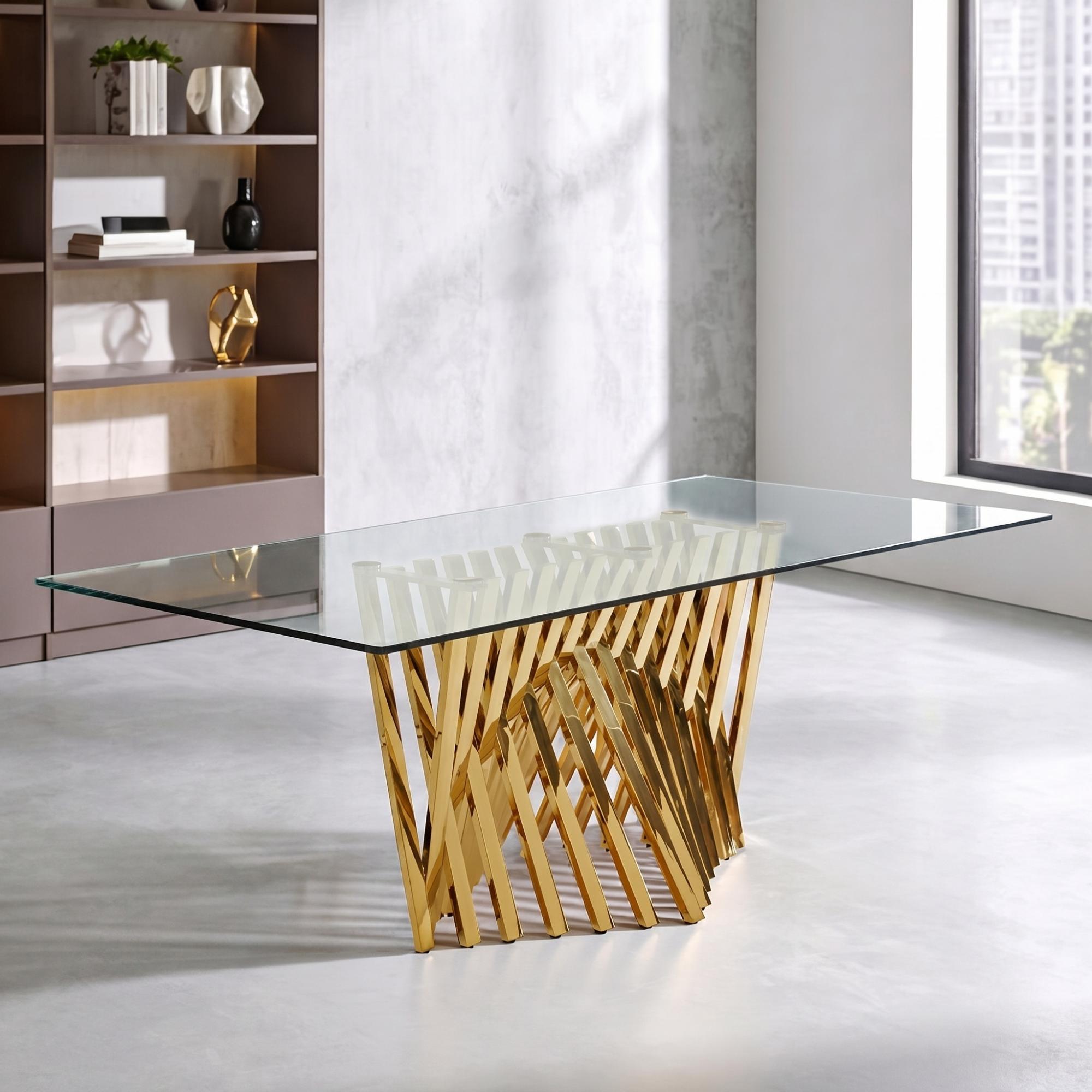 Arezzo Dining Table - 8 Seater - 200cm - Clear Glass with Gold Base